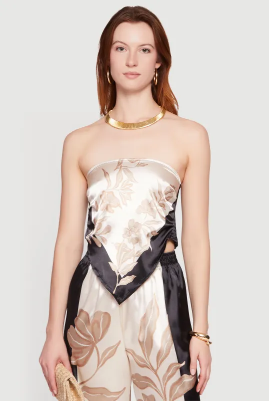 Satin Floral Handkerchief Hem Tube Top made by Rainbow