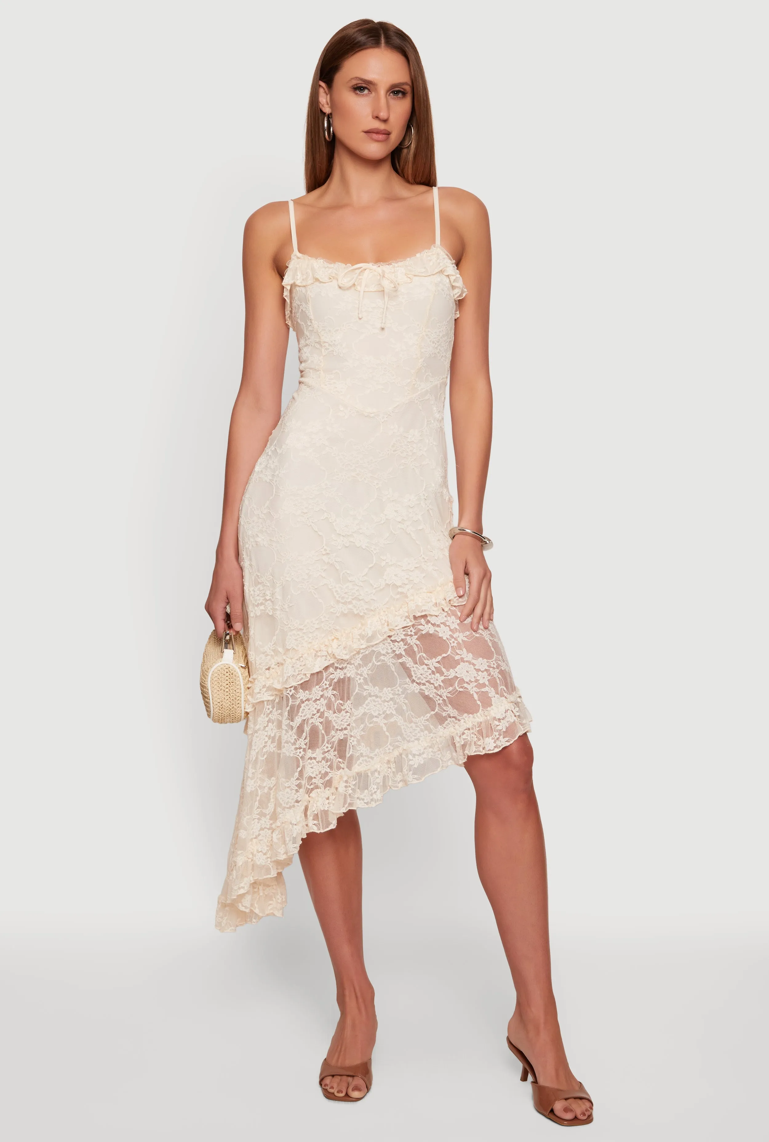 Lace Asymmetrical Ruffle Trim Maxi Dress sold by Rainbow product image thumbnail 2