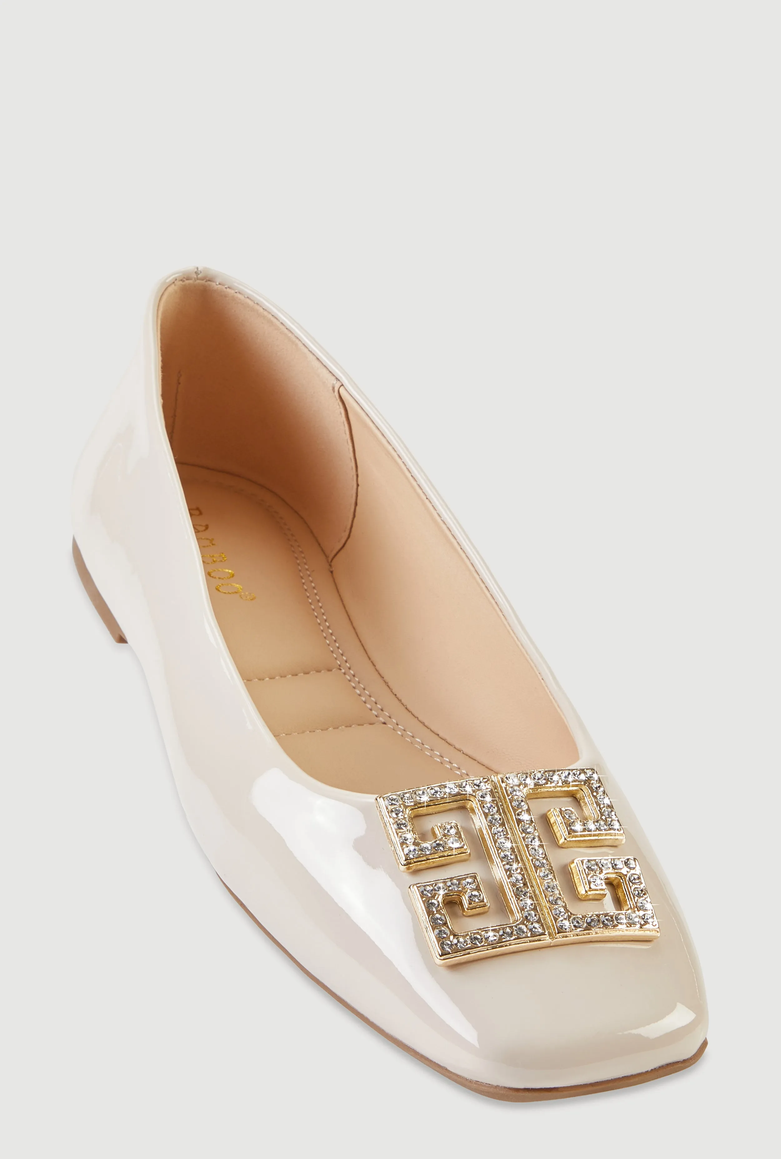 Rhinestone Greek Key Pendant Faux Leather Flats sold by Rainbow