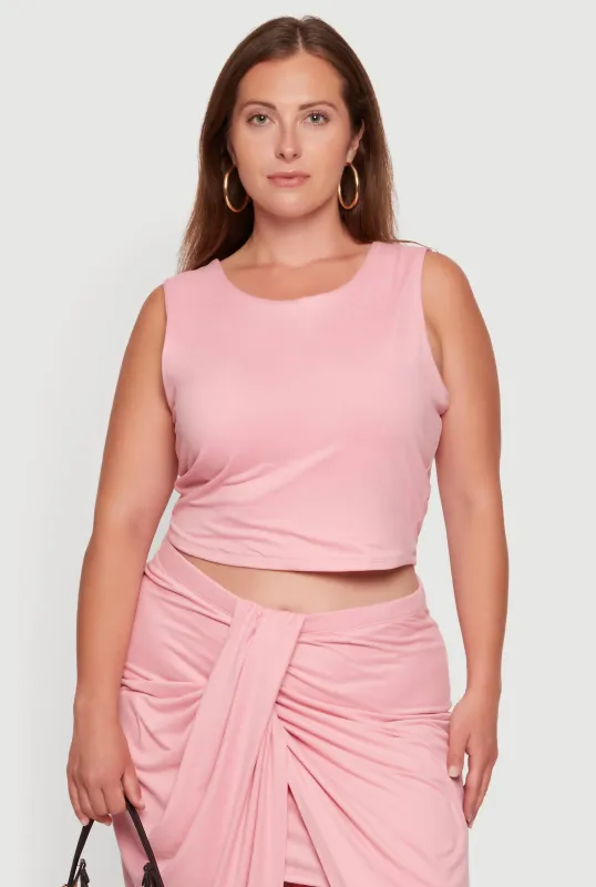 Plus Size Double Layered Soft Knit Crop Tank Top made by Rainbow