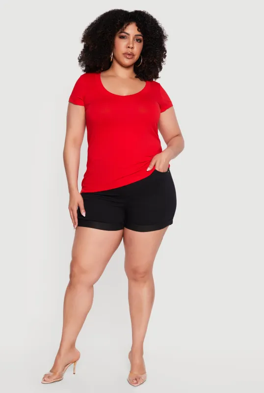 Plus Size V Neck Short Sleeve Basic Tee made by Rainbow