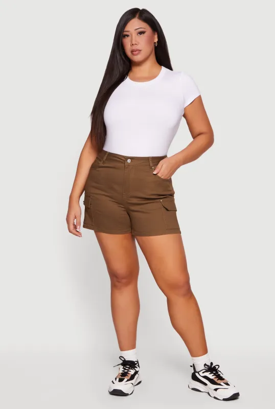 Plus Size High Waisted Twill Cargo Shorts made by Rainbow