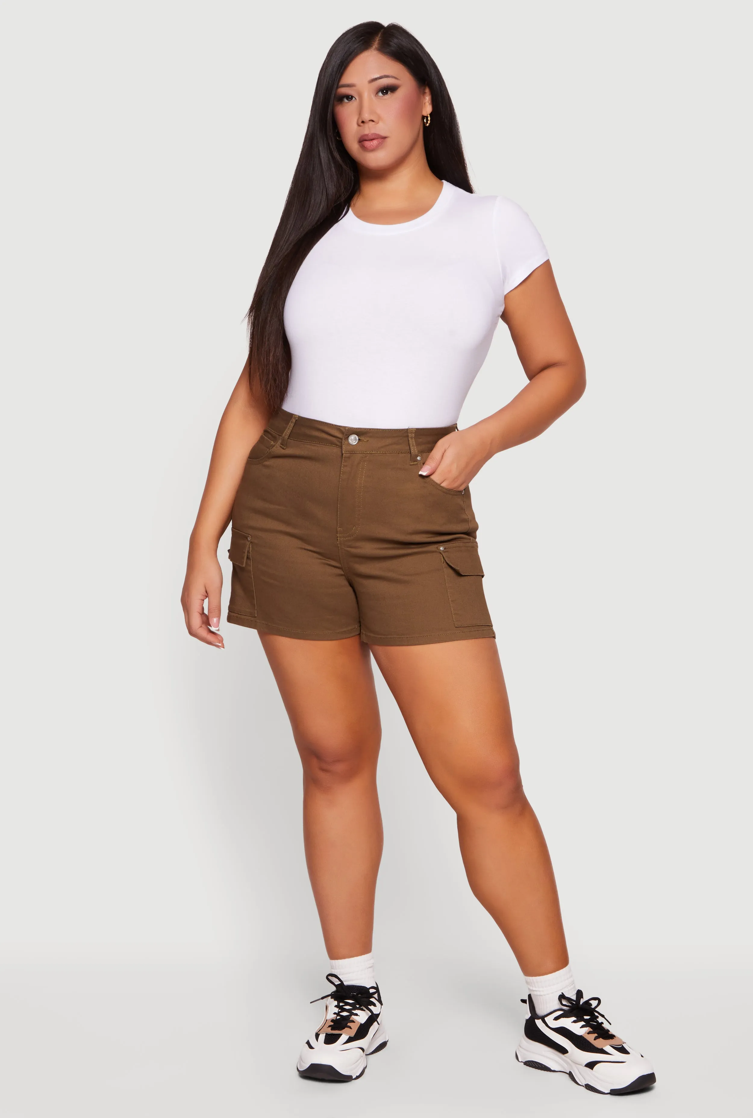 Plus Size High Waisted Twill Cargo Shorts sold by Rainbow