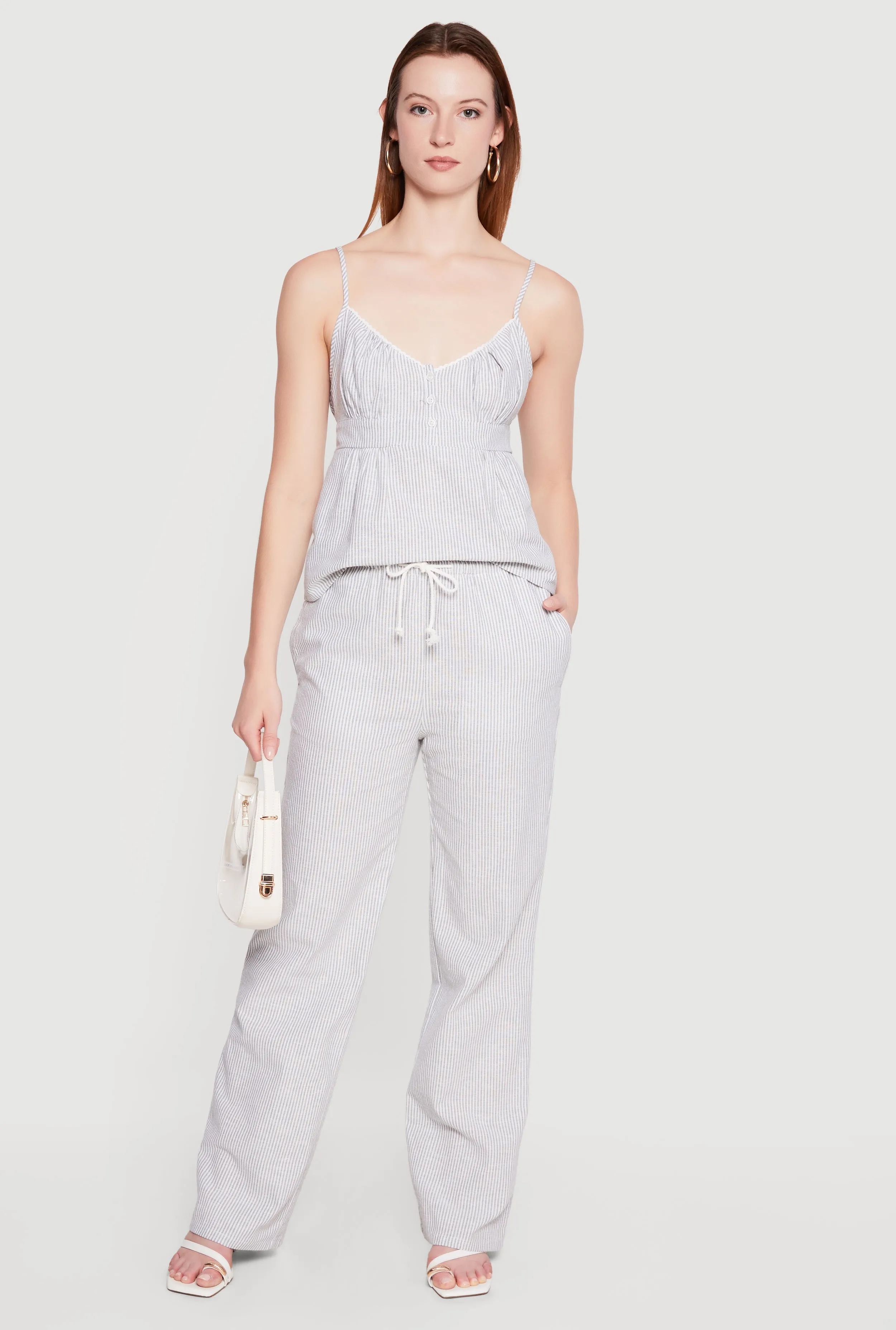 Striped Linen Drawstring Waist Pull On Pants sold by Rainbow product image thumbnail 2