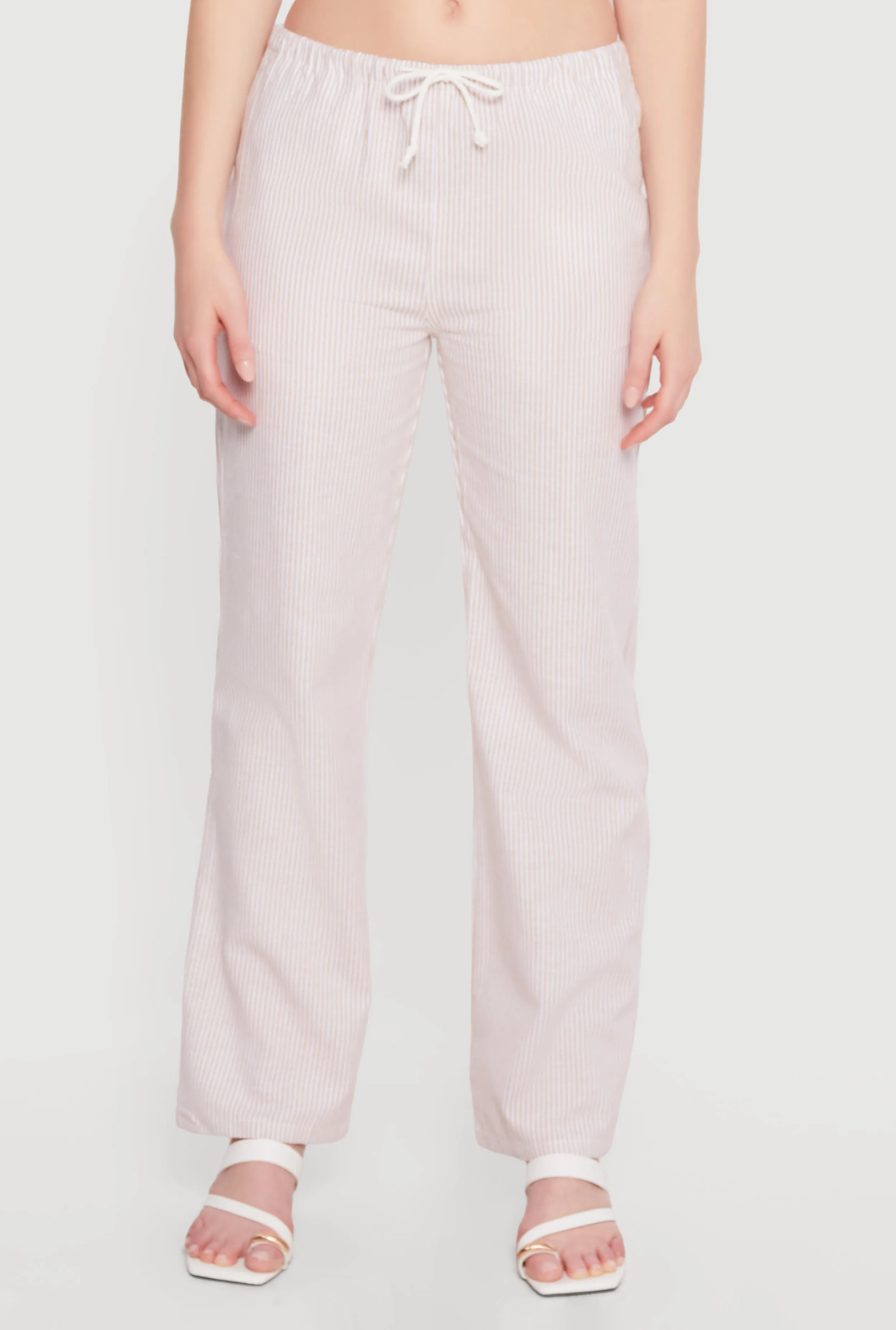 Striped Linen Drawstring Waist Pull On Pants sold by Rainbow product image thumbnail 3