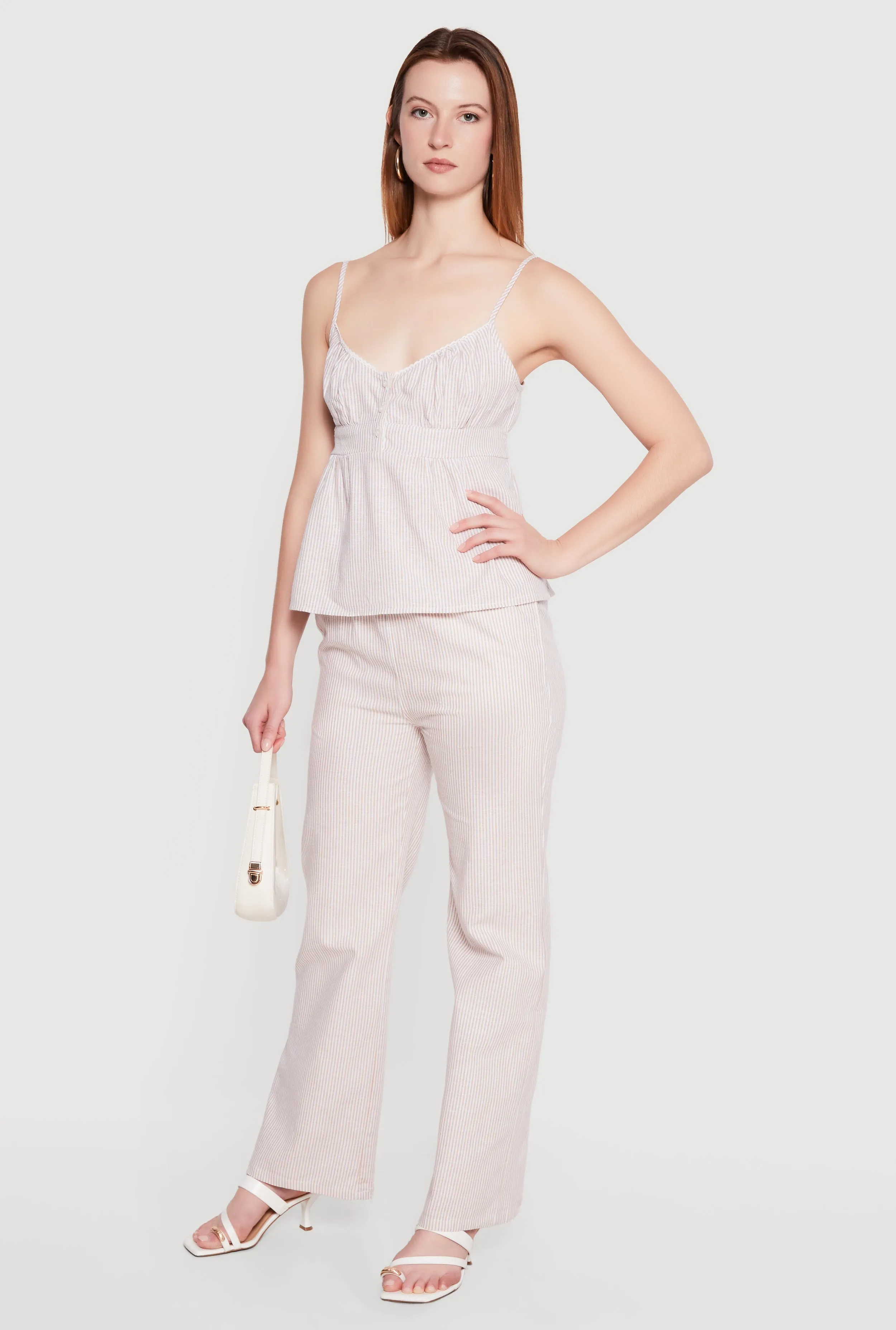 Striped Linen Drawstring Waist Pull On Pants sold by Rainbow product image thumbnail 2