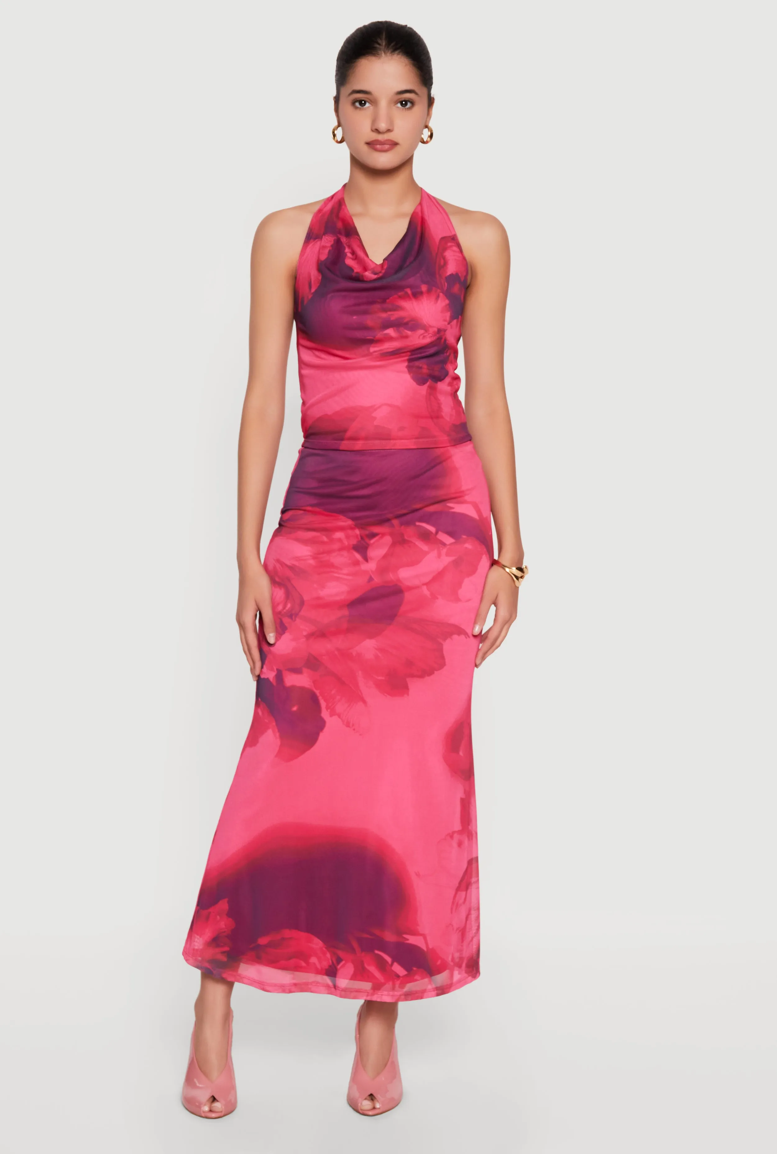 Floral Mesh Maxi Mermaid Skirt sold by Rainbow