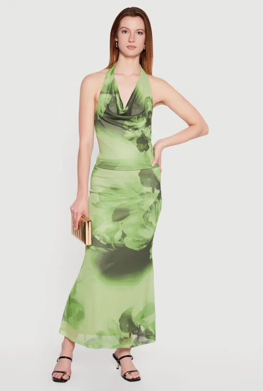 Floral Mesh Maxi Mermaid Skirt made by Rainbow