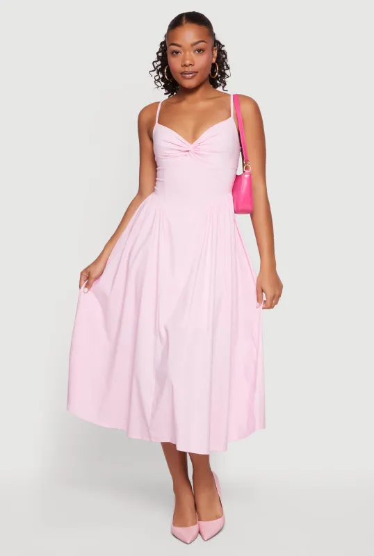 Twist Front Keyhole Back Midi Dress made by Rainbow