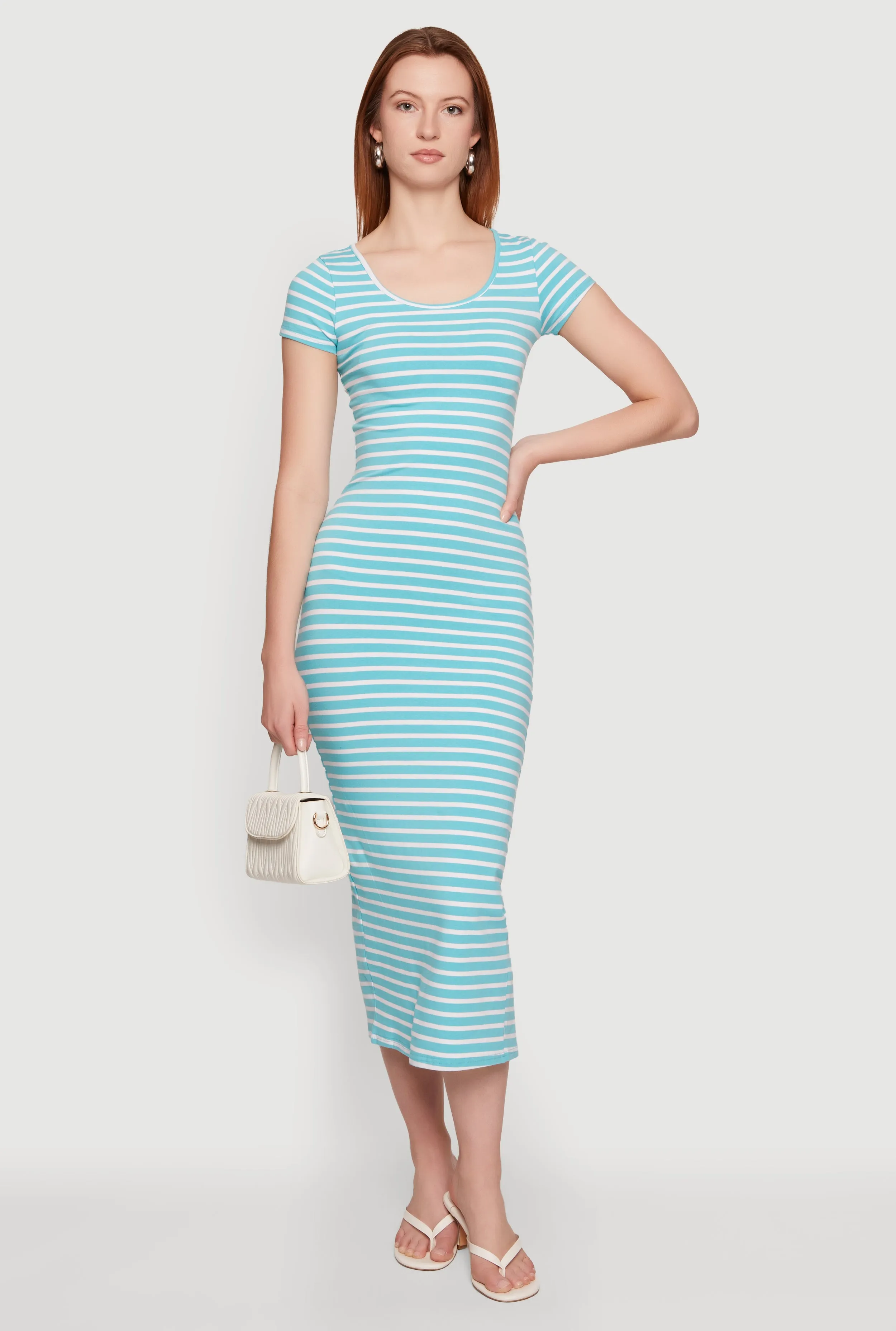 Striped Scoop Neck Back Slit Midi Dress sold by Rainbow product image thumbnail 5