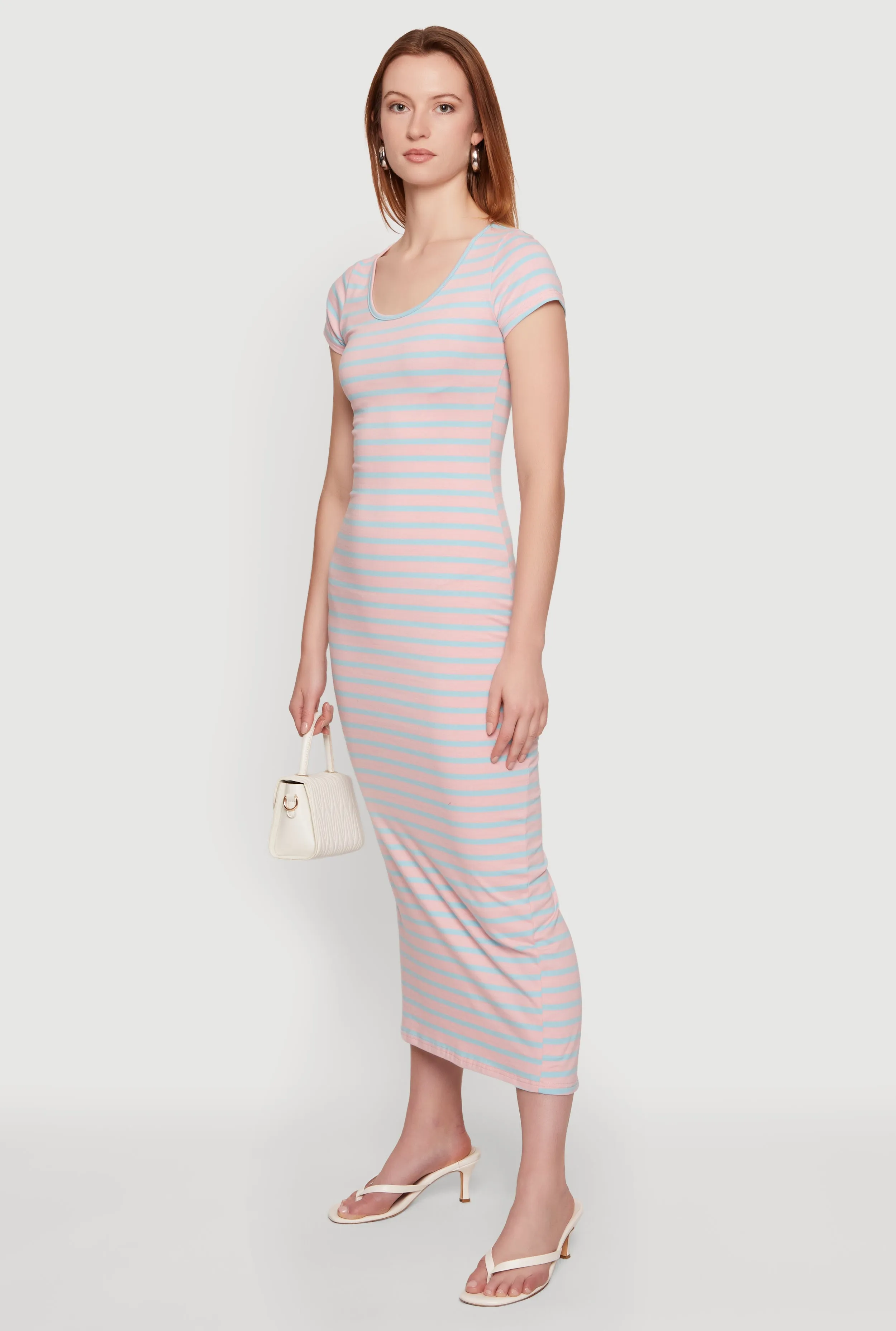 Striped Scoop Neck Back Slit Midi Dress sold by Rainbow product image thumbnail 2