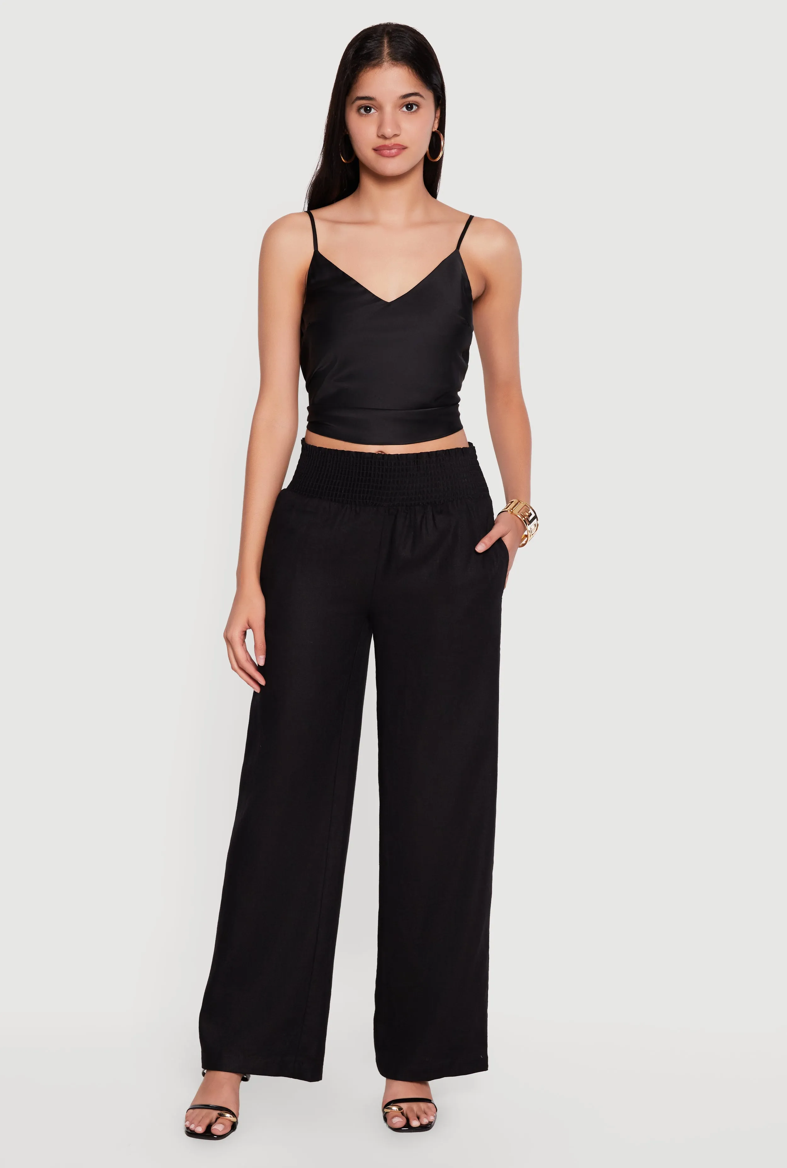 Smocked High Waisted Linen Wide Leg Pants sold by Rainbow product image thumbnail 2