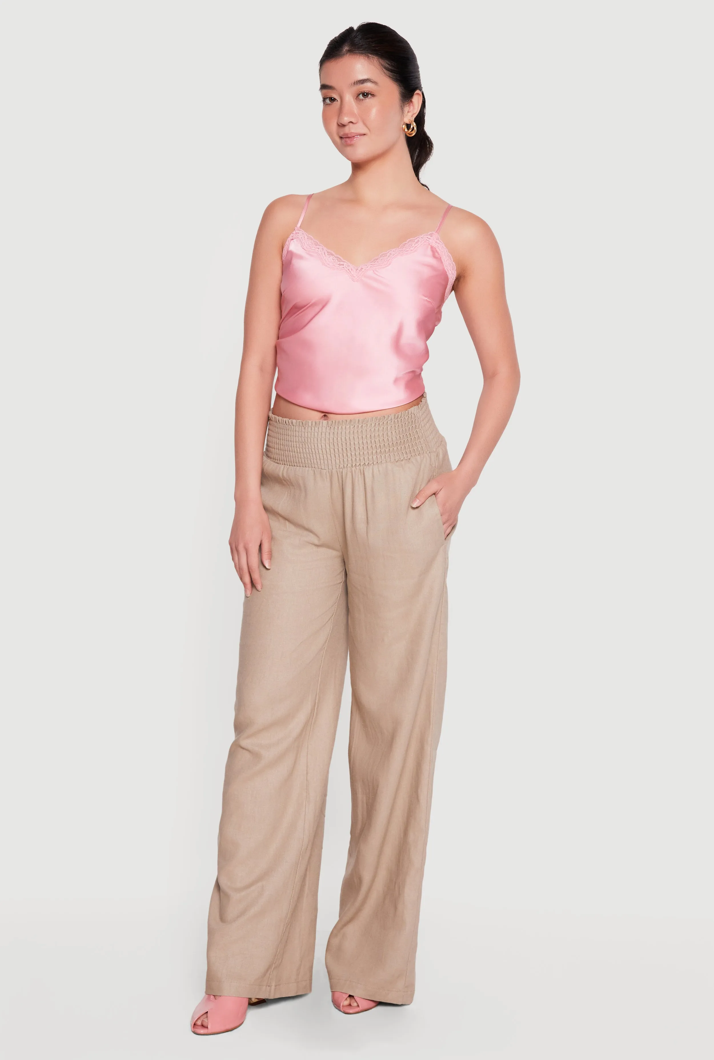 Smocked High Waisted Linen Wide Leg Pants sold by Rainbow product image thumbnail 3