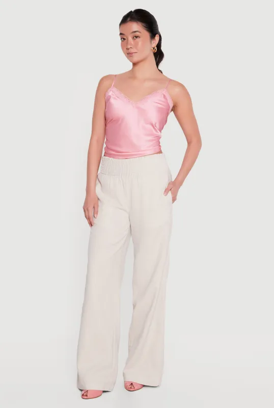 Smocked High Waisted Linen Wide Leg Pants made by Rainbow