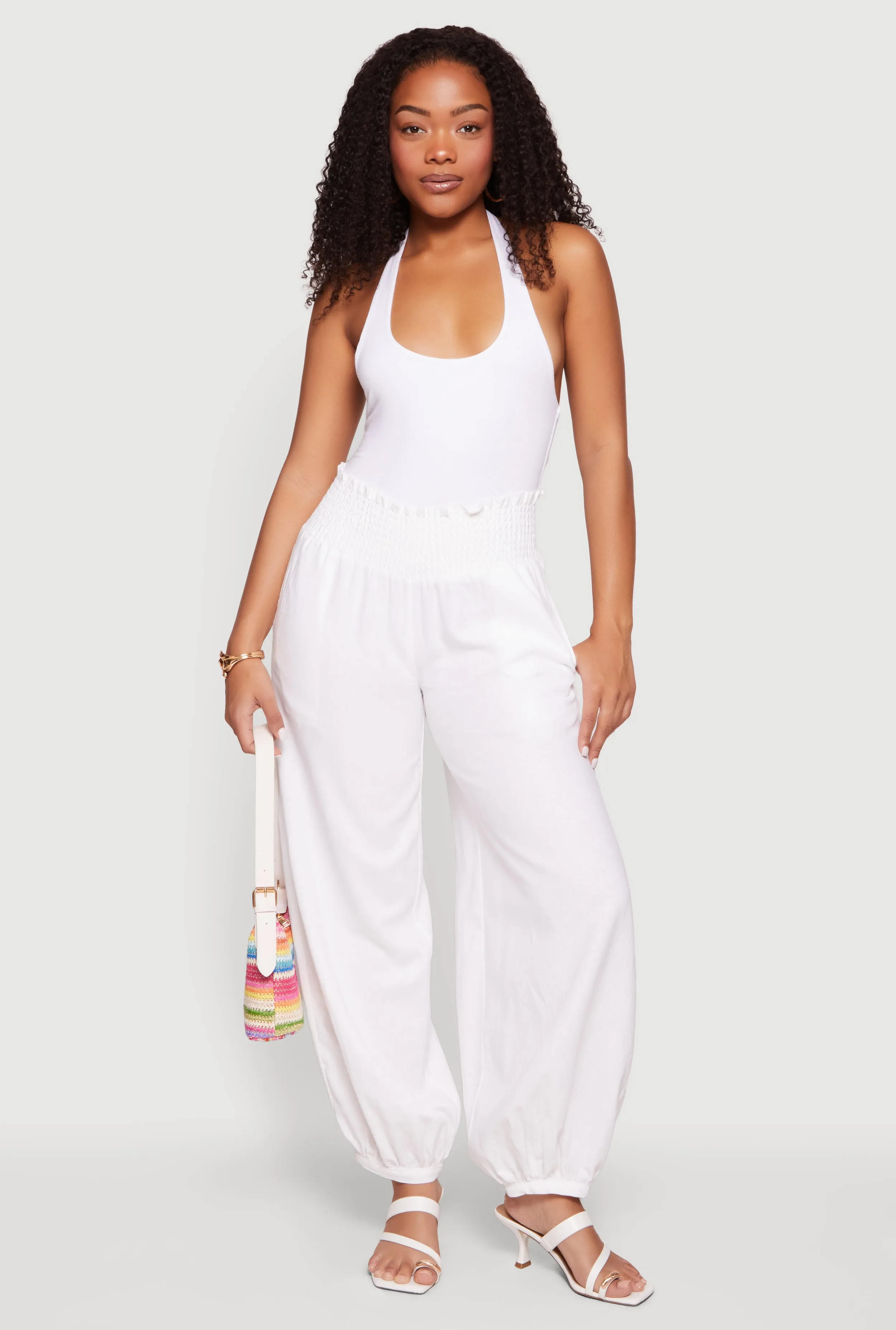 Smocked Paper Bag High Waisted Linen Joggers sold by Rainbow product image thumbnail 2
