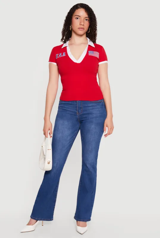 Contrast Trim Patch Graphic Polo Top made by Rainbow