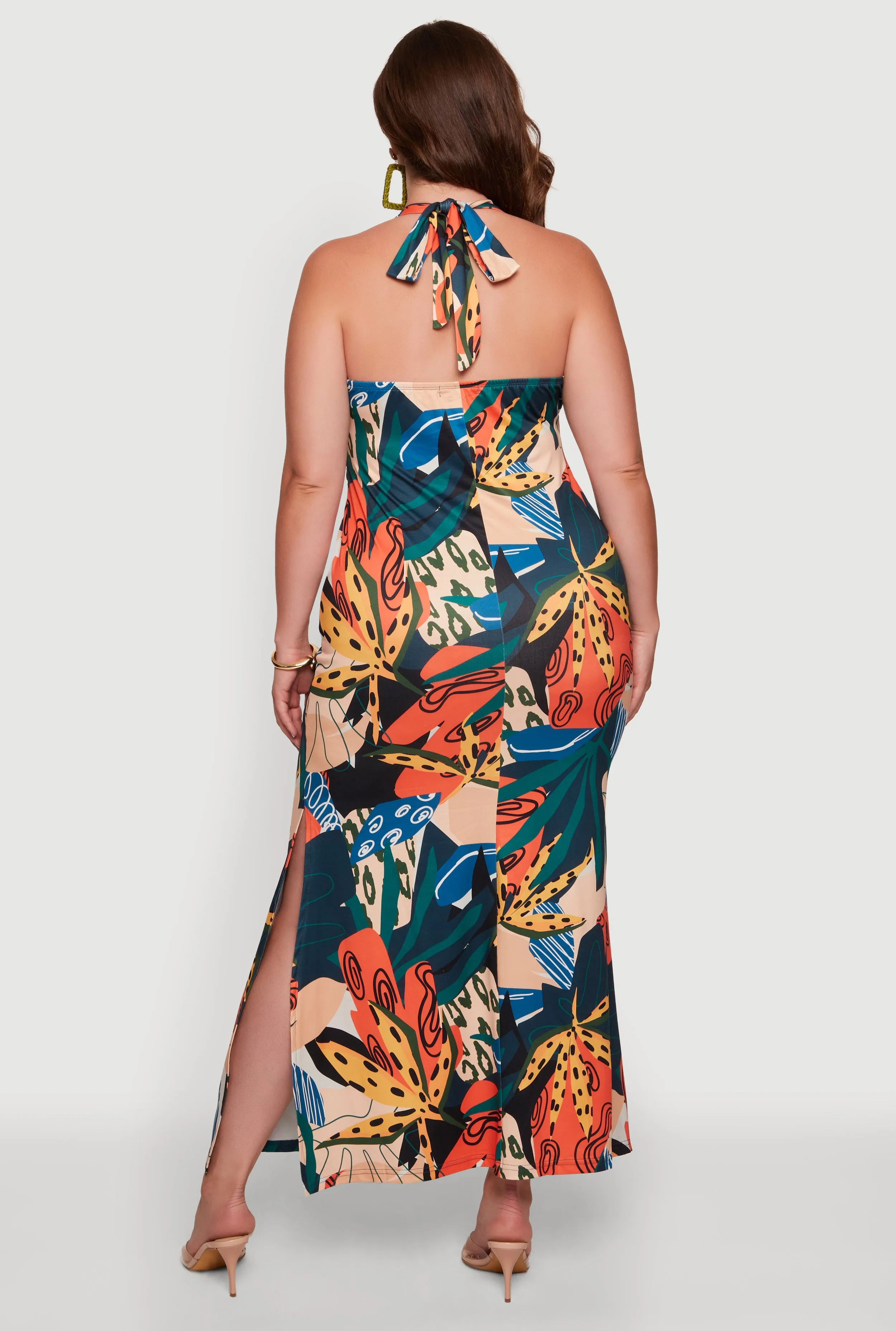 Plus Size Patterned Side Slit Halter Maxi Dress sold by Rainbow product image thumbnail 3