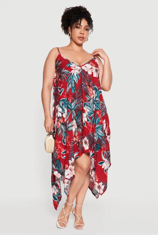 Plus Size Floral Sharkbite Hem V Neck Maxi Dress made by Rainbow