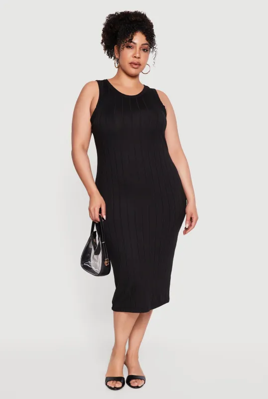 Plus Size Sleeveless Ribbed Knit Midi Dress made by Rainbow