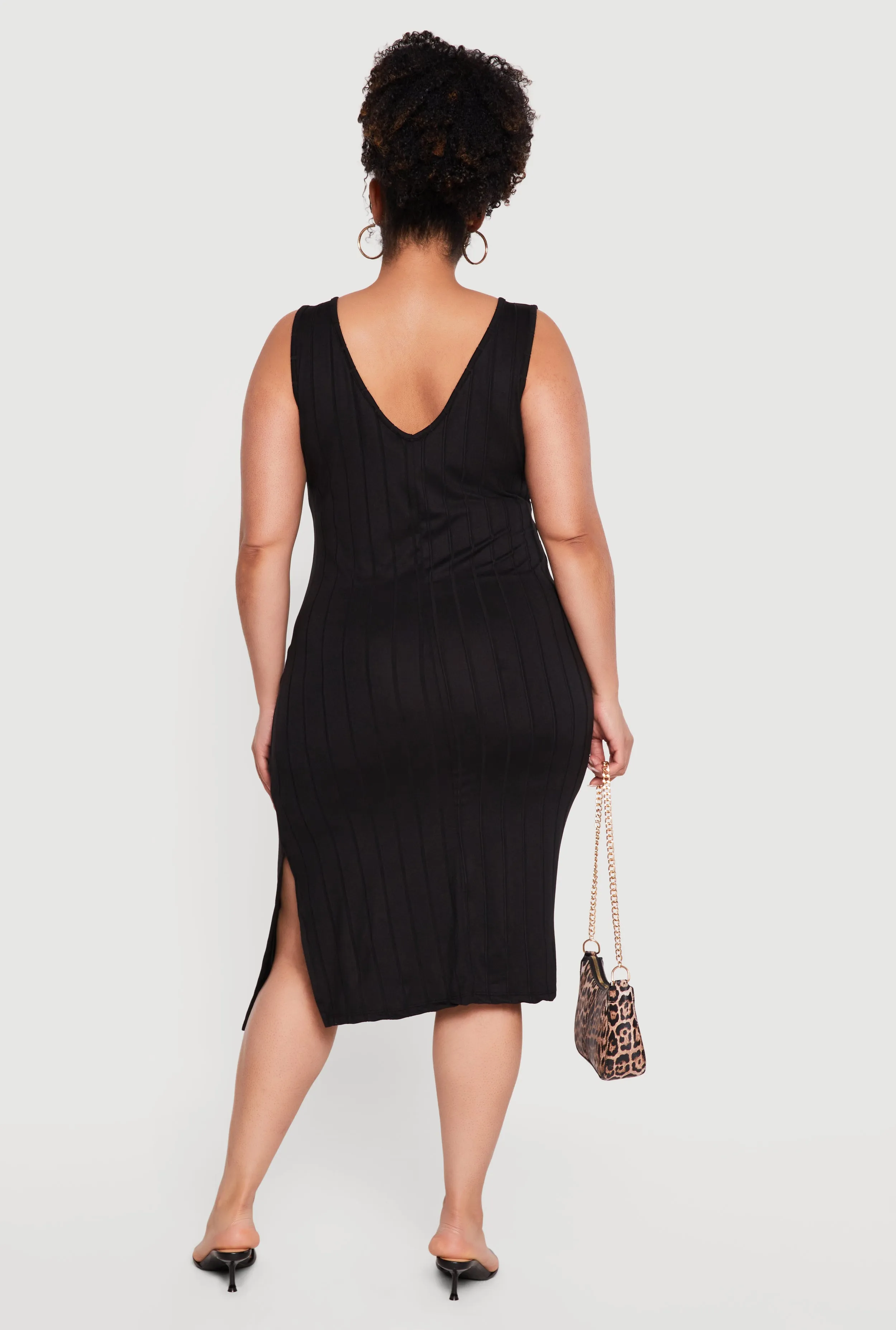 Plus Size Sleeveless V-Neck Ribbed Knit Midi Dress sold by Rainbow product image thumbnail 3