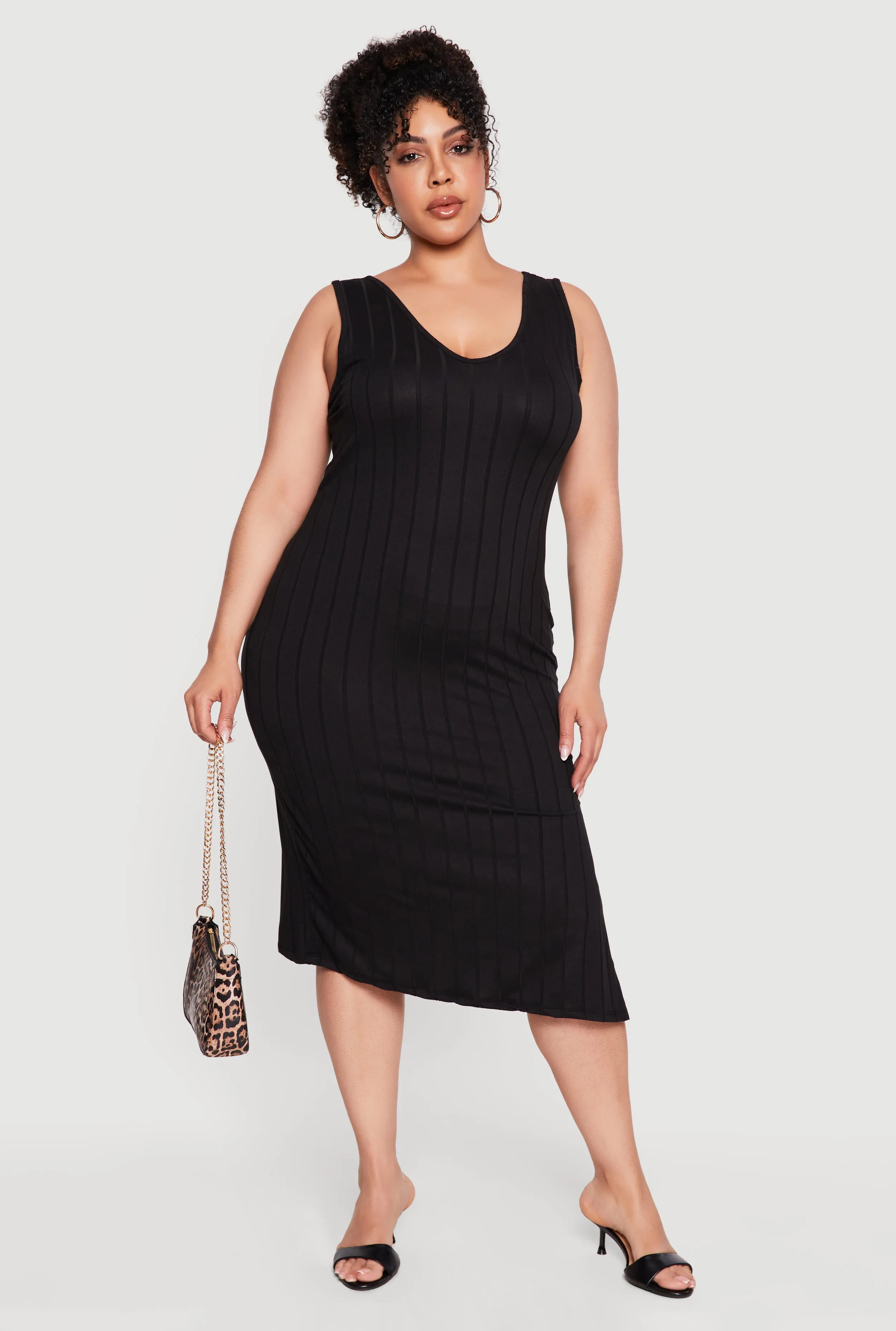 Plus Size Sleeveless V-Neck Ribbed Knit Midi Dress sold by Rainbow