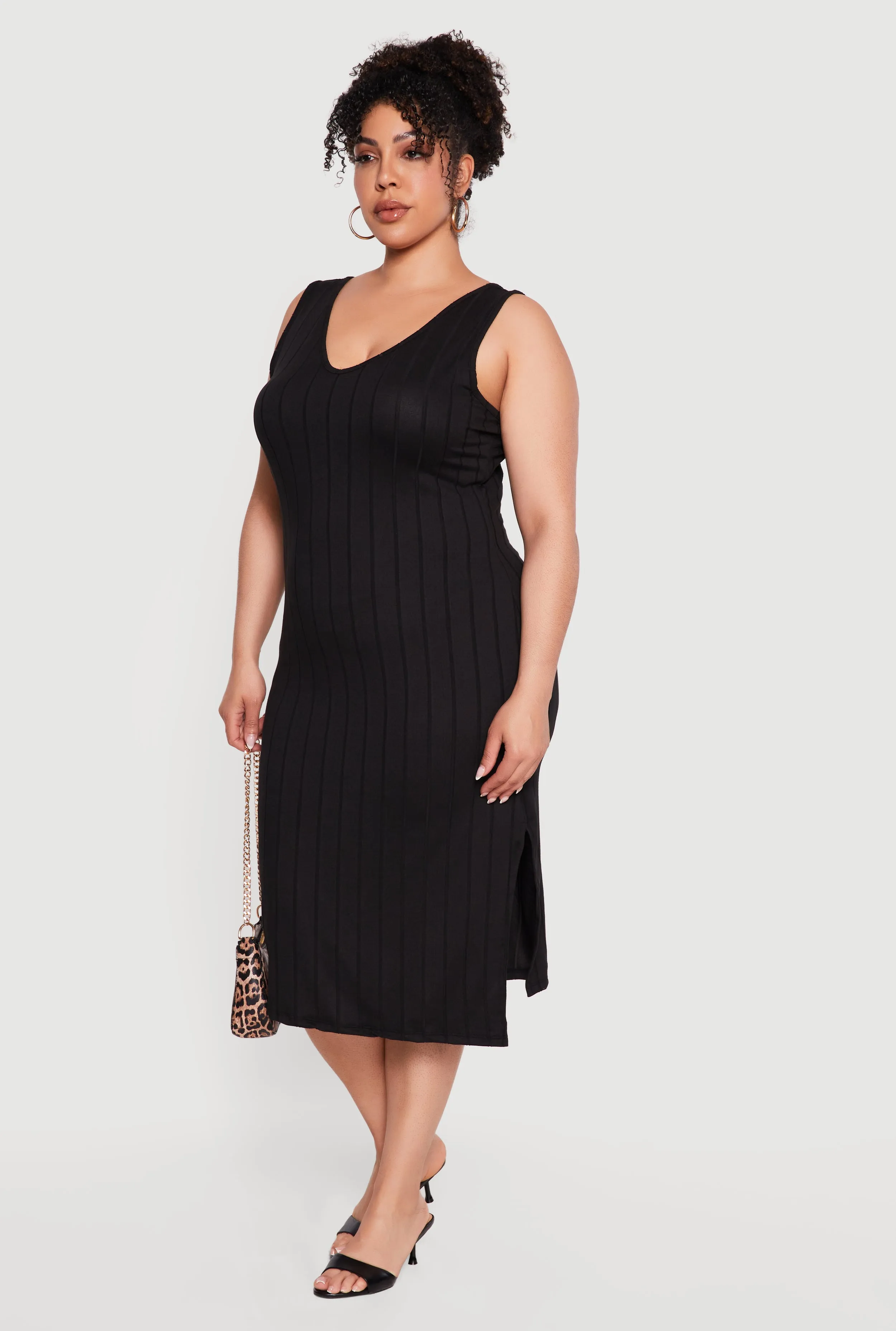 Plus Size Sleeveless V-Neck Ribbed Knit Midi Dress sold by Rainbow product image thumbnail 2