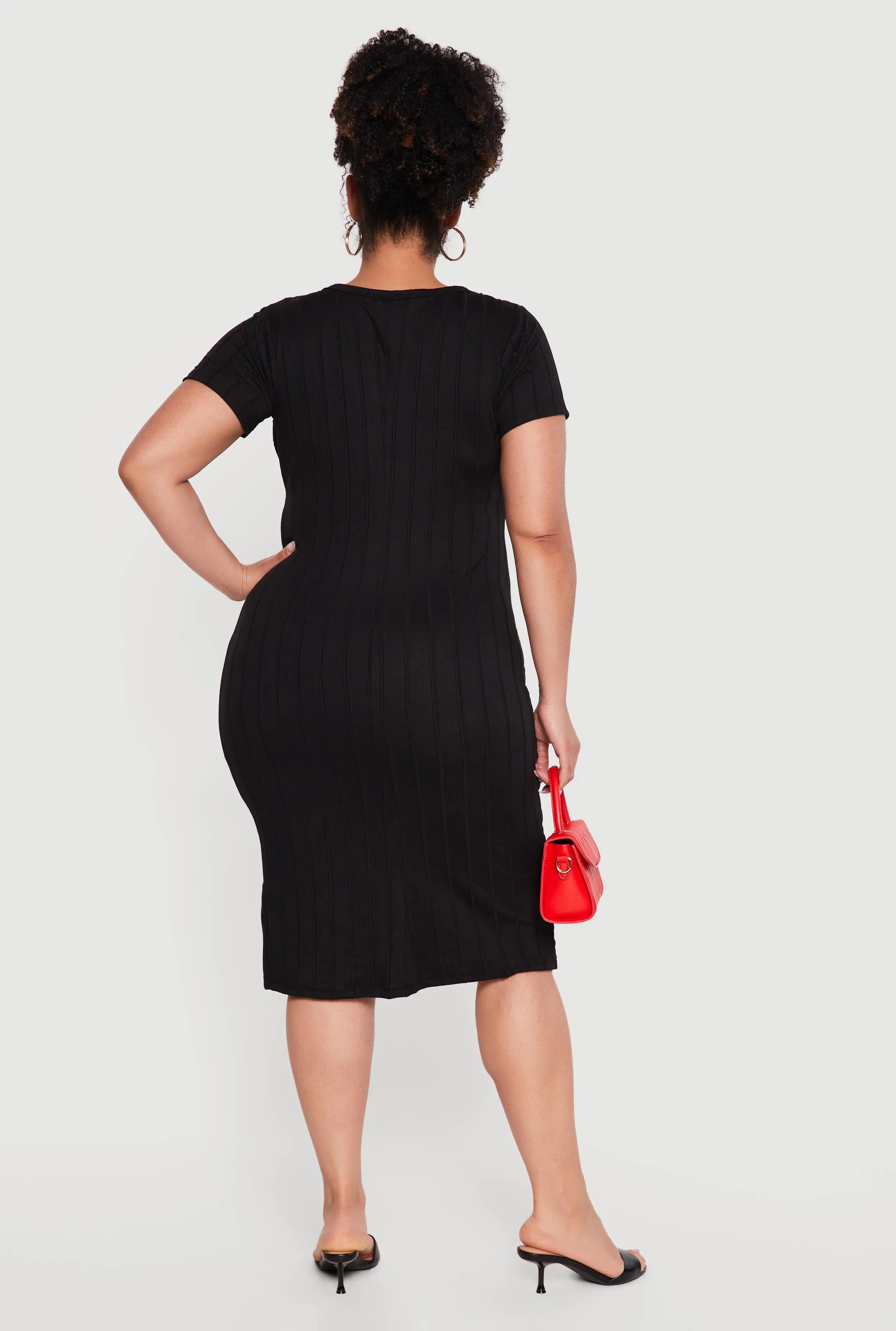 Plus Size Short Sleeve Ribbed Knit Dress with Side Slit sold by Rainbow product image thumbnail 3
