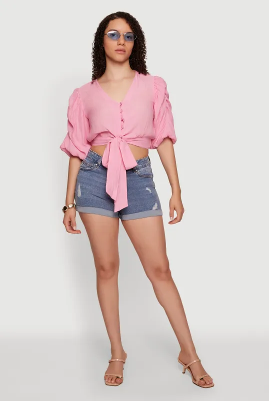 WAX Distressed Denim Rolled Cuffed Shorts made by Rainbow