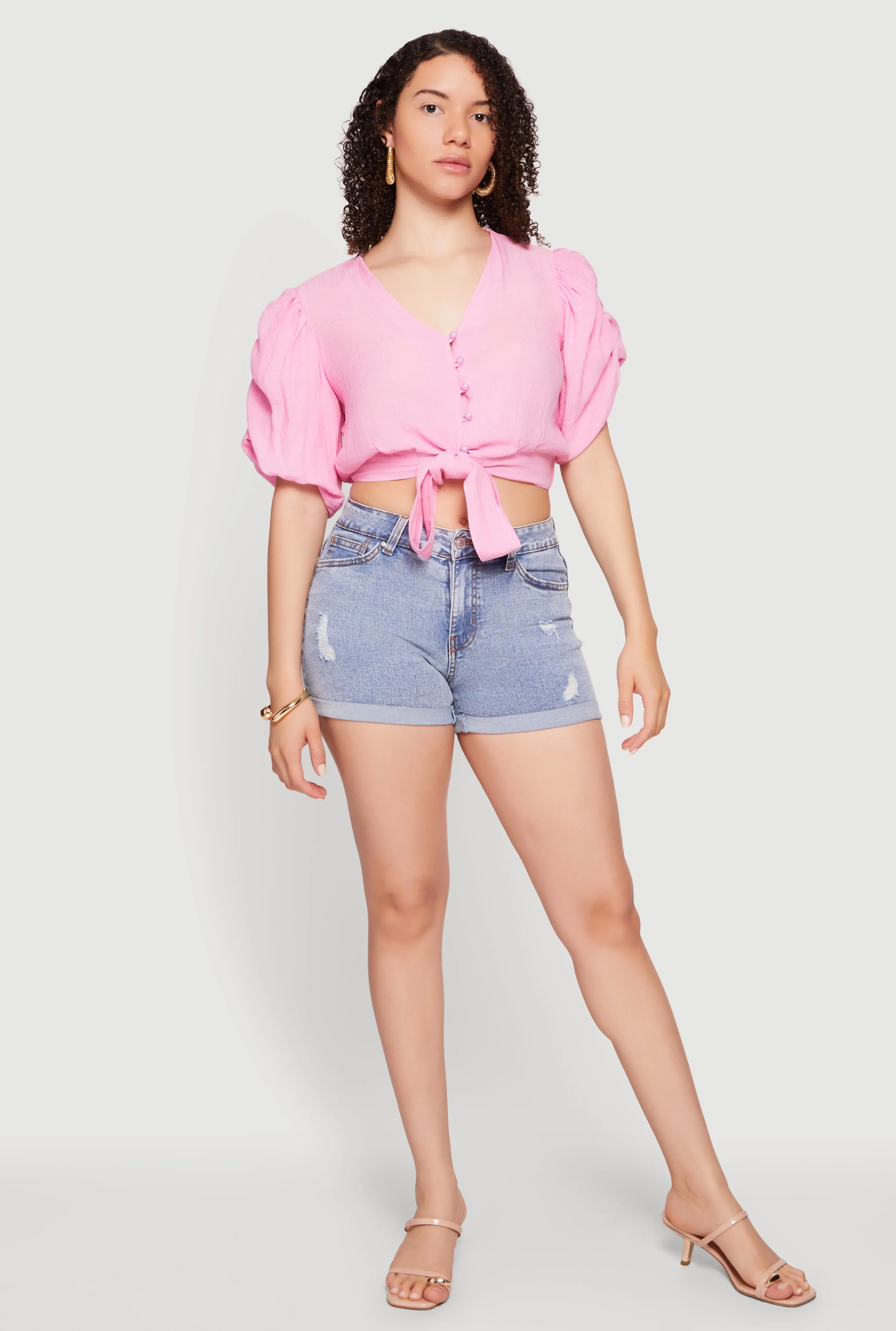 WAX Distressed Denim Rolled Cuffed Shorts sold by Rainbow product image thumbnail 2