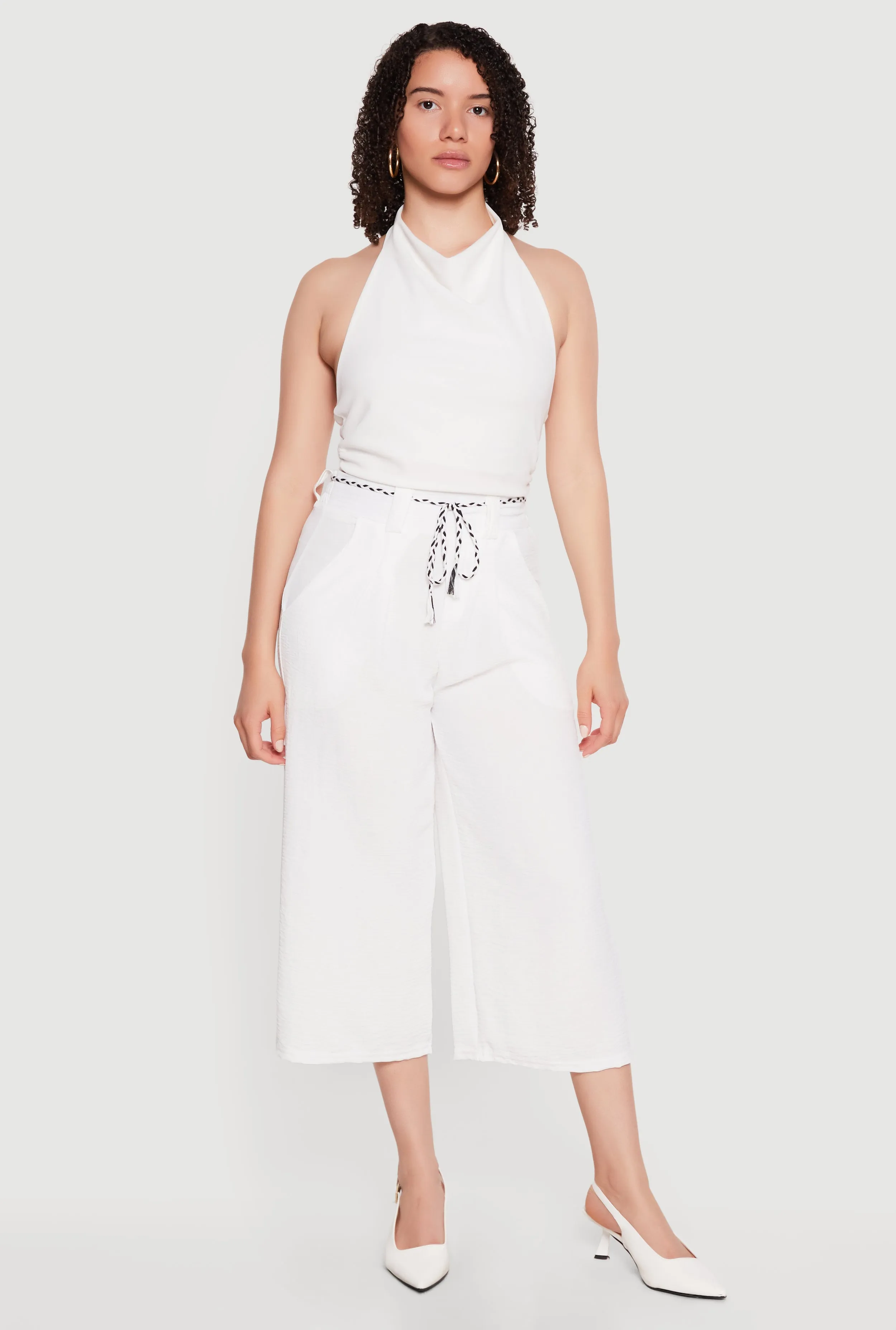 Crepe Knit Wide Leg Culottes with Rope Belt sold by Rainbow product image thumbnail 3