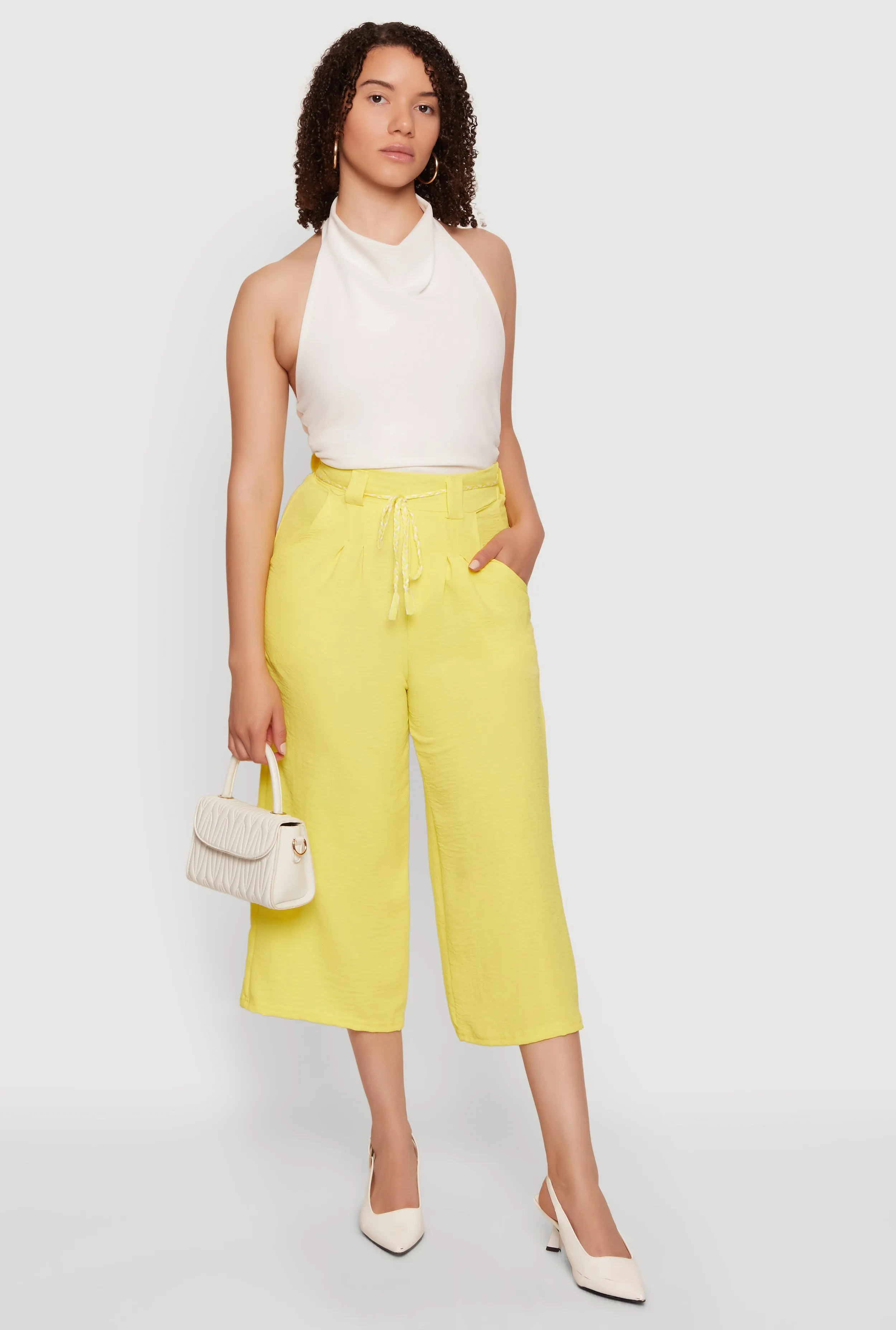 Crepe Knit Wide Leg Culottes with Rope Belt sold by Rainbow product image thumbnail 2