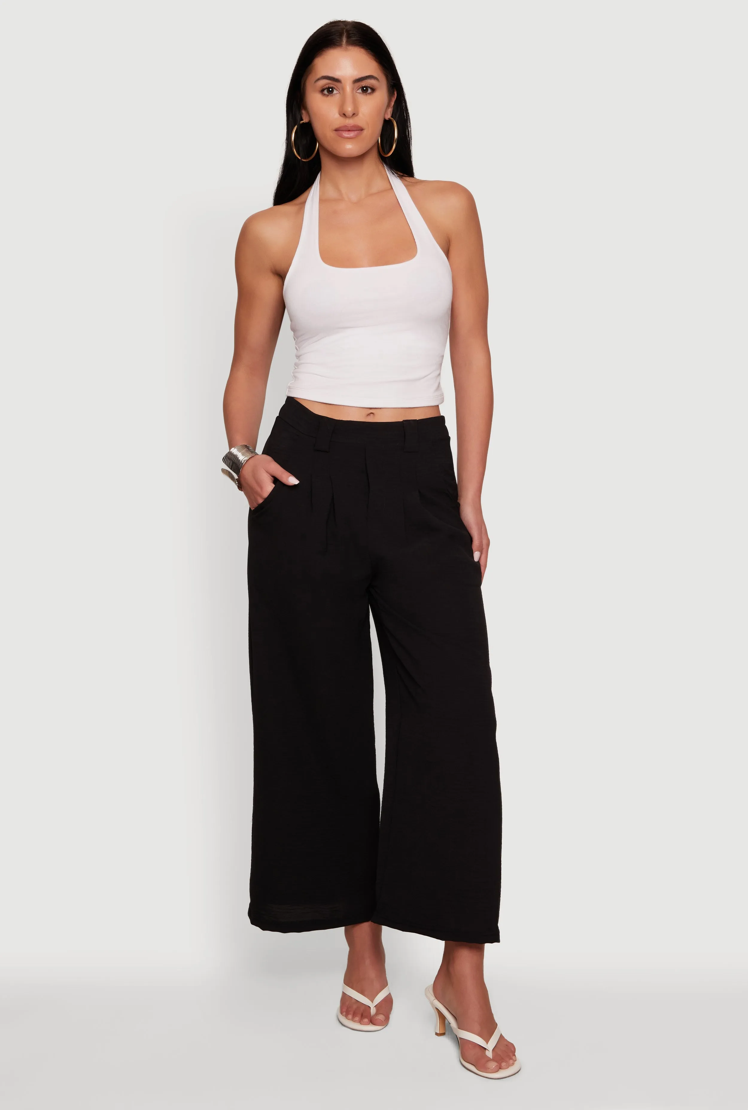 Crepe Knit Pleated Wide Leg Trousers sold by Rainbow