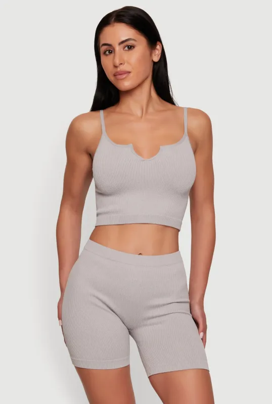 Compression Rib Notch Neck Cropped Cami made by Rainbow