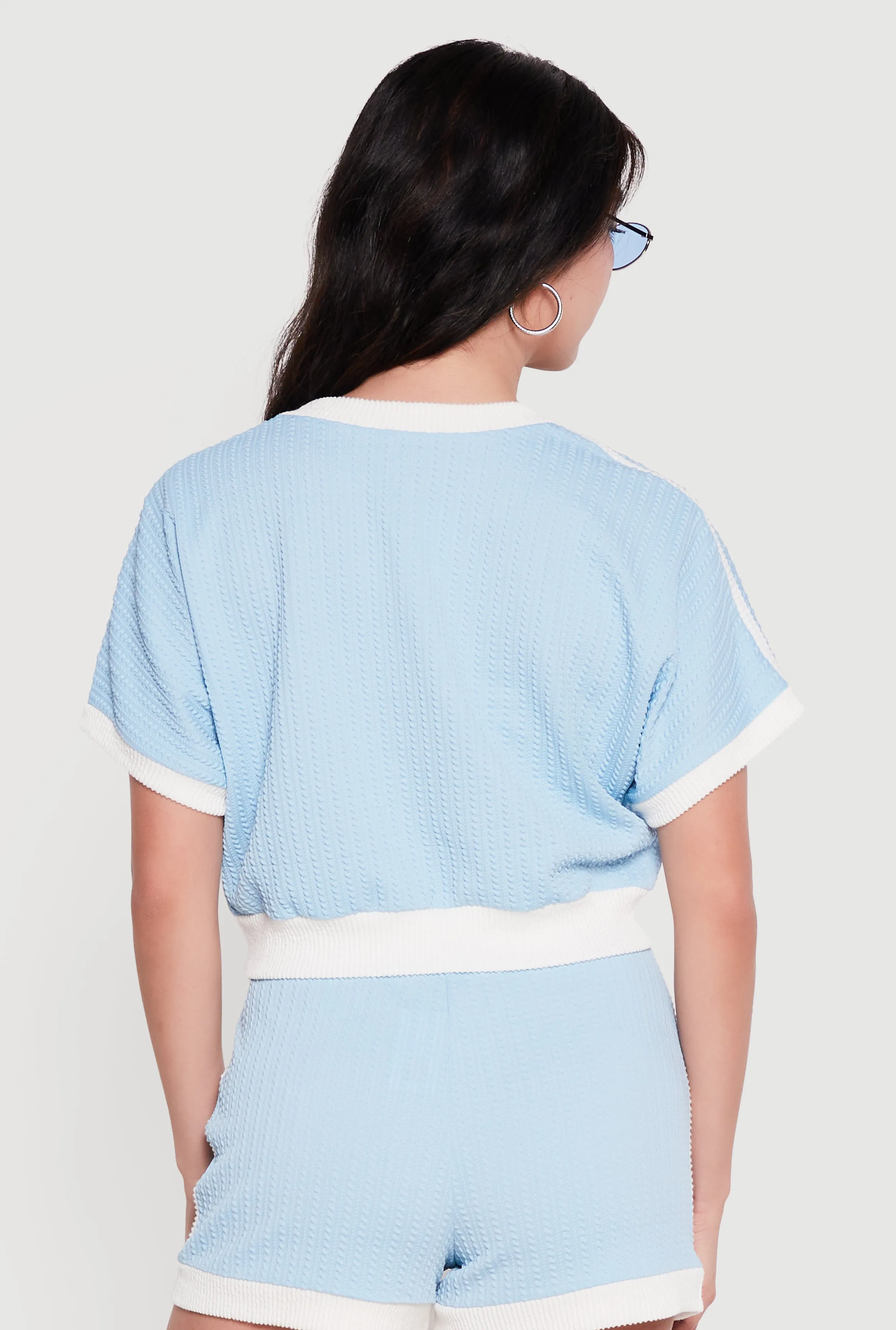Textured Knit Contrast Trim Crop Top sold by Rainbow product image thumbnail 5