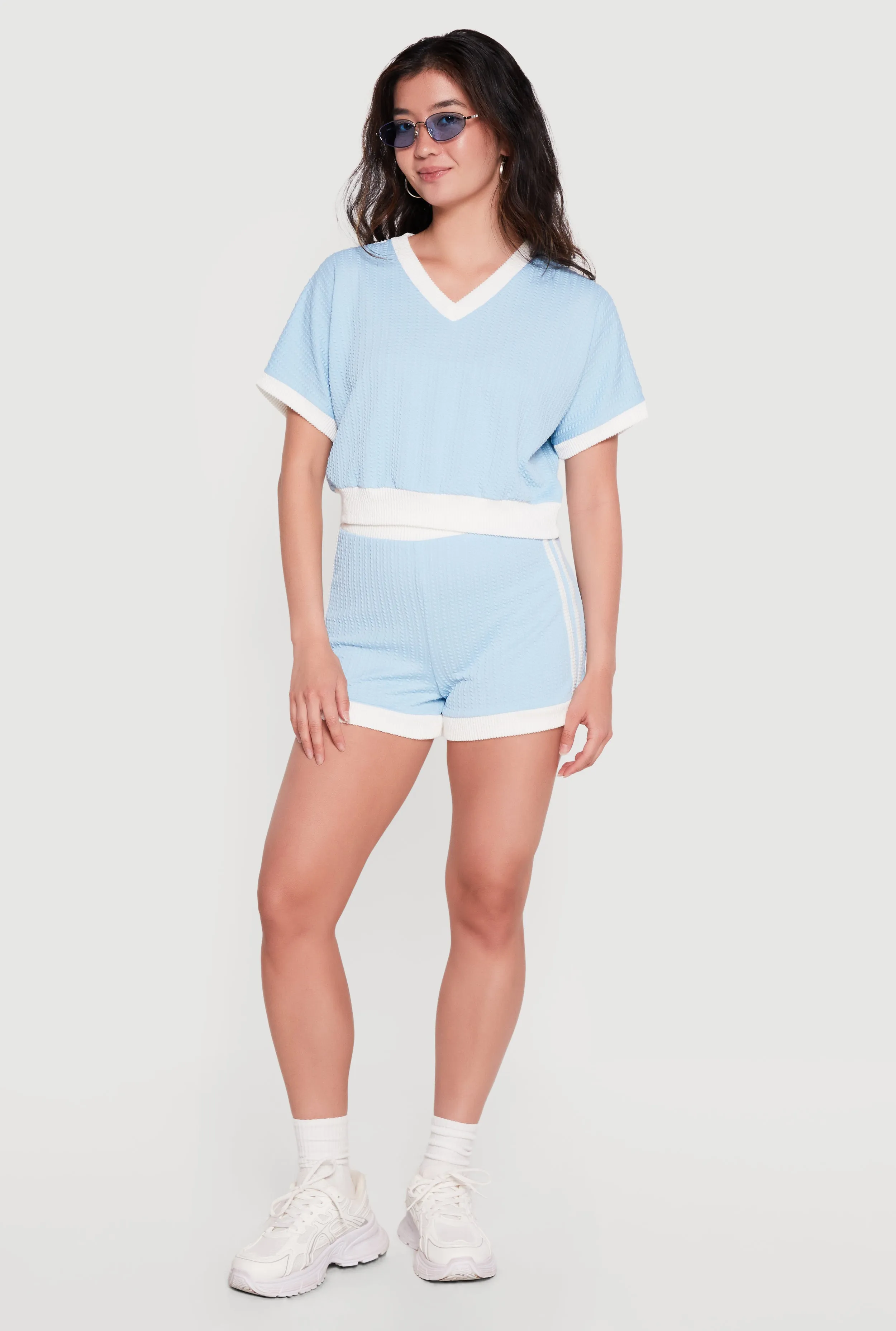Textured Knit Contrast Trim Crop Top sold by Rainbow product image thumbnail 2