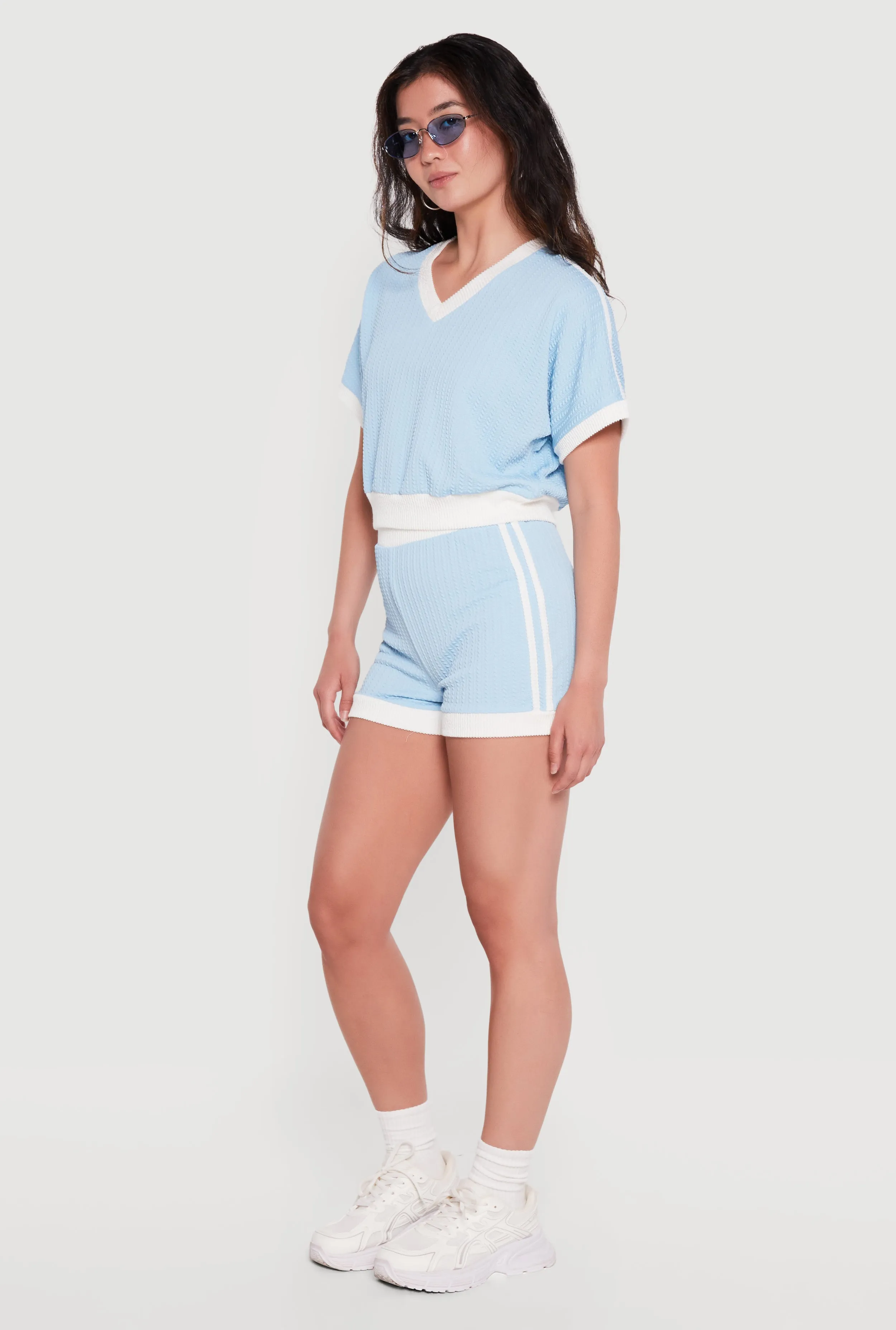 Textured Knit Contrast Trim Crop Top sold by Rainbow product image thumbnail 3