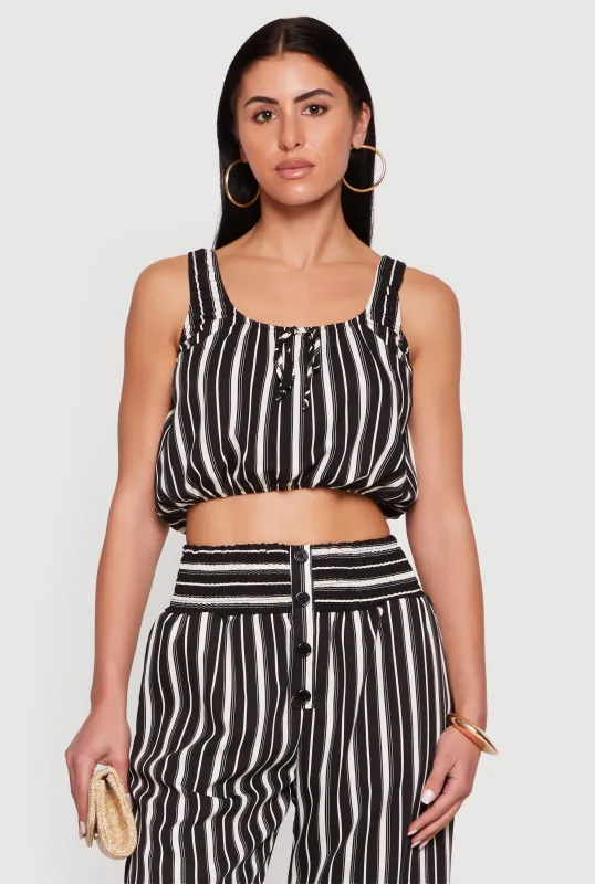 Sleeveless Striped Crop Top with Tie Front Detail made by Rainbow