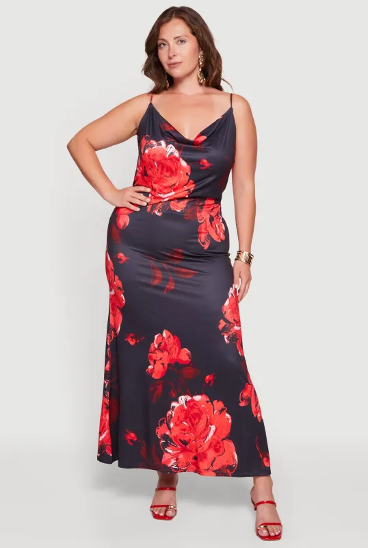 Floral Cowl Neck Ruched Detail Mermaid Dress made by Rainbow