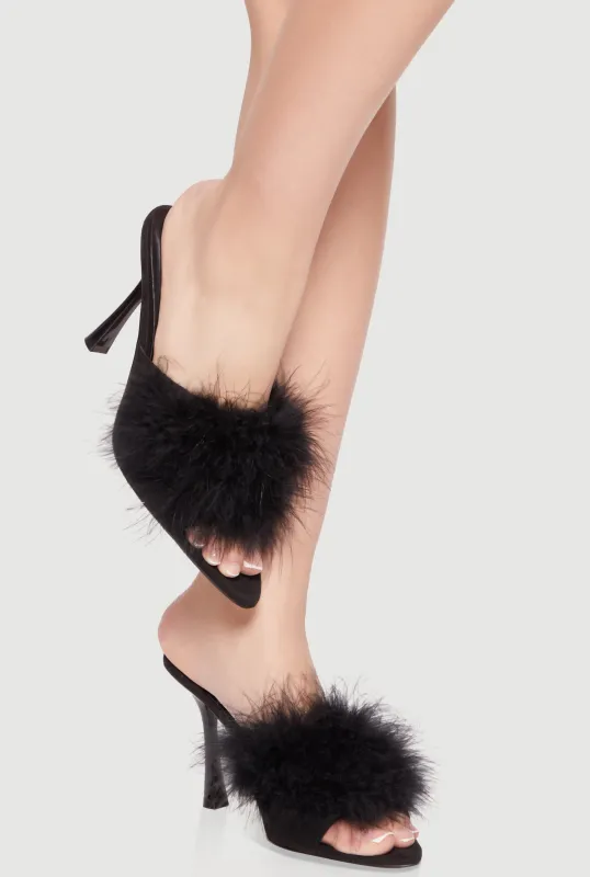 Feather Detail High Heel Mules made by Rainbow