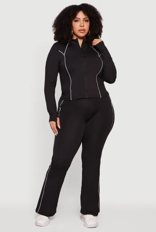 Plus Size Contrast Piping Active Pants made by Rainbow
