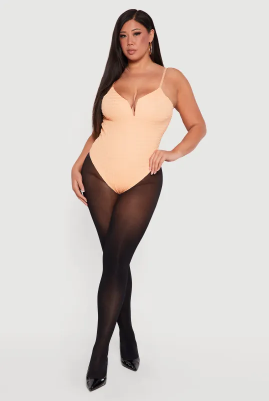 Plus Size Textured Knit Sweetheart Notch Neck Bodysuit made by Rainbow