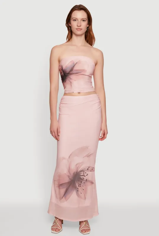 Flower Print Mesh Maxi Skirt made by iris
