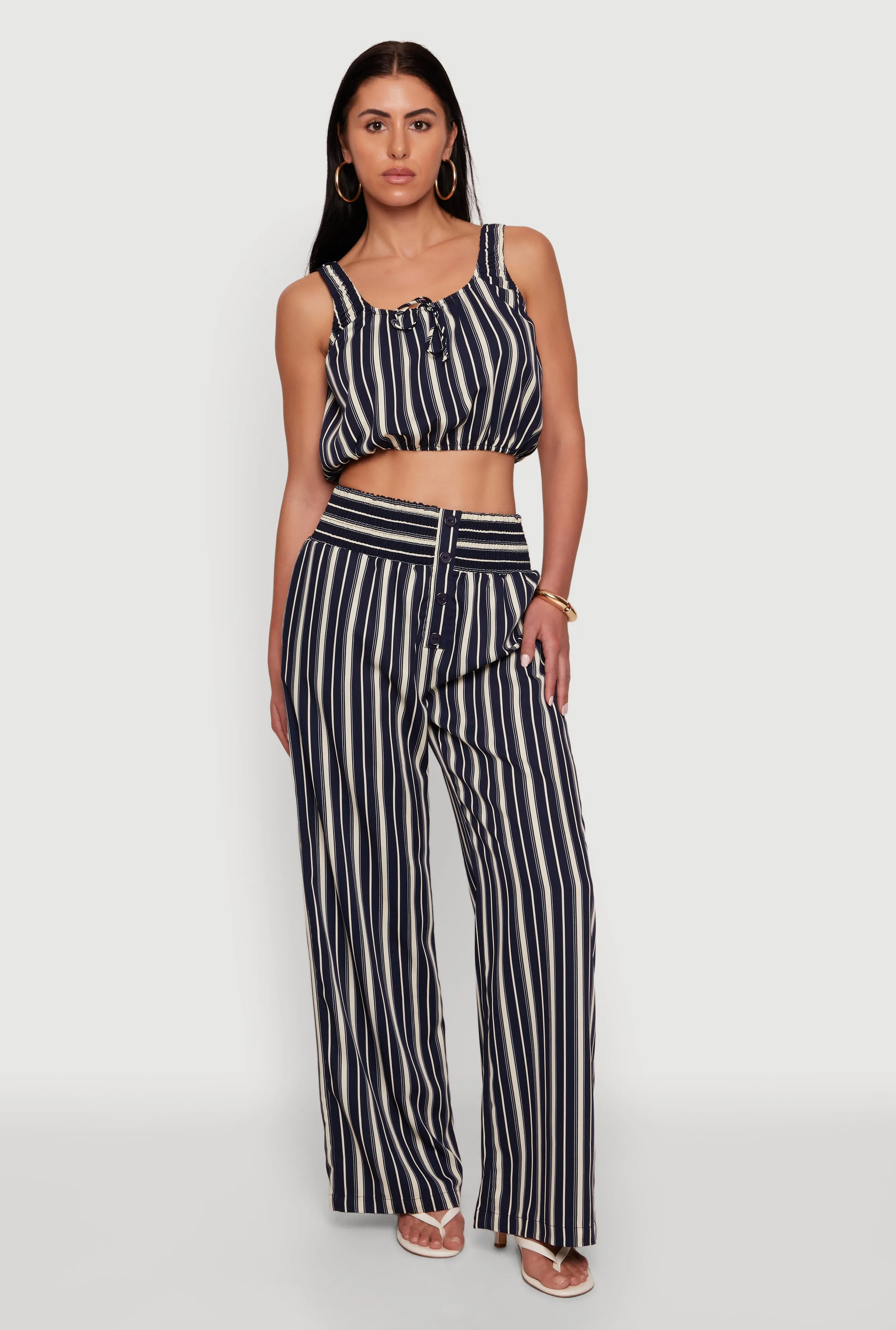 Sleeveless Striped Crop Top with Tie Front Detail sold by Rainbow product image thumbnail 2