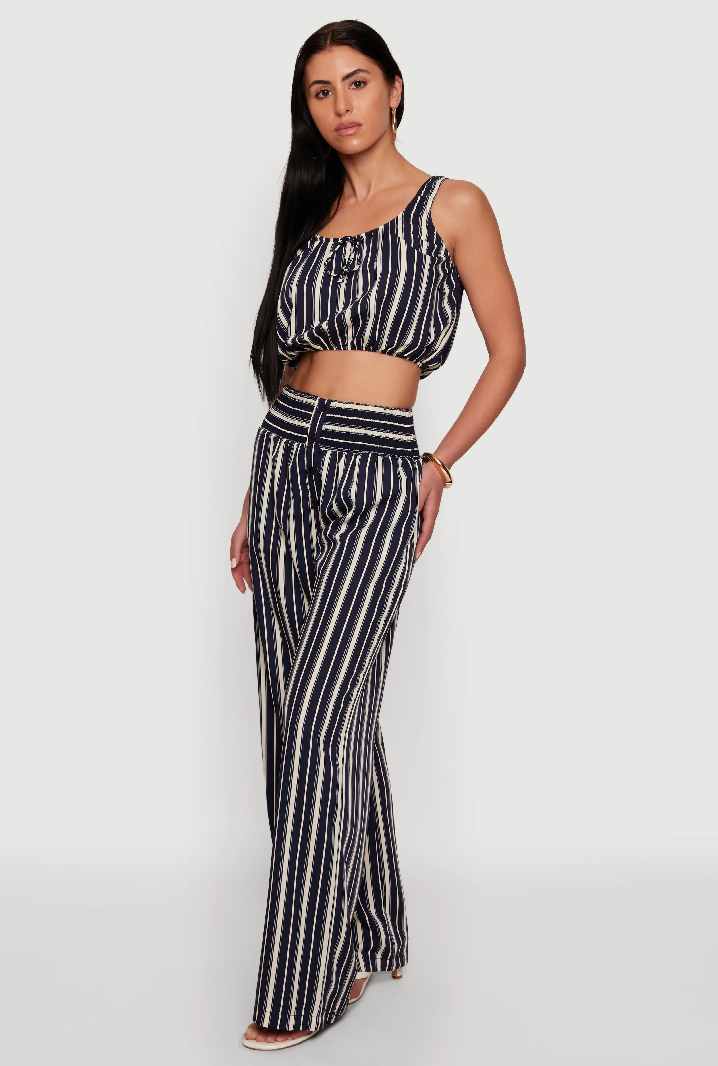 Sleeveless Striped Crop Top with Tie Front Detail sold by Rainbow product image thumbnail 3