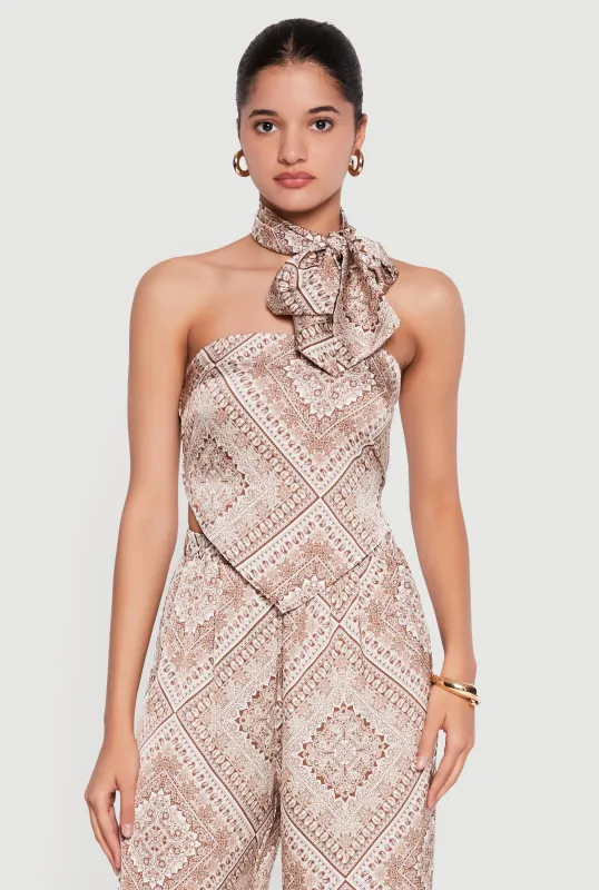 Satin Bandana Print Tube Top with Scarf made by Rainbow