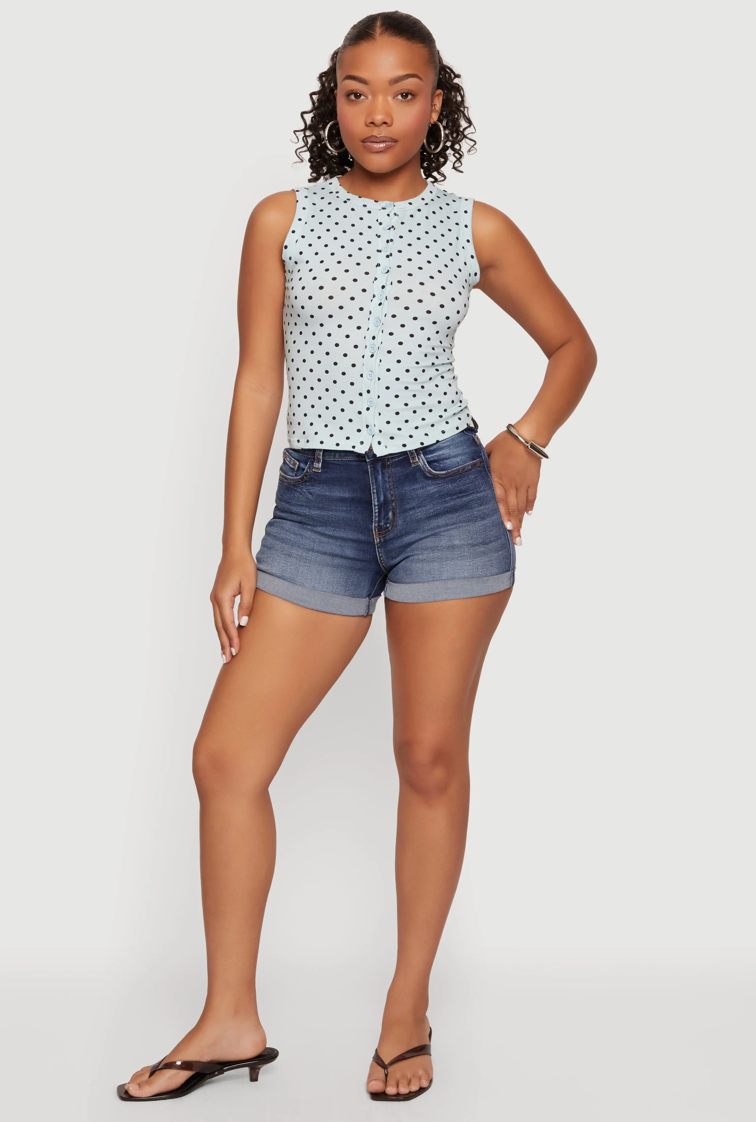 Sleeveless Polka Dot Button Front High Neck Top sold by Rainbow product image thumbnail 2