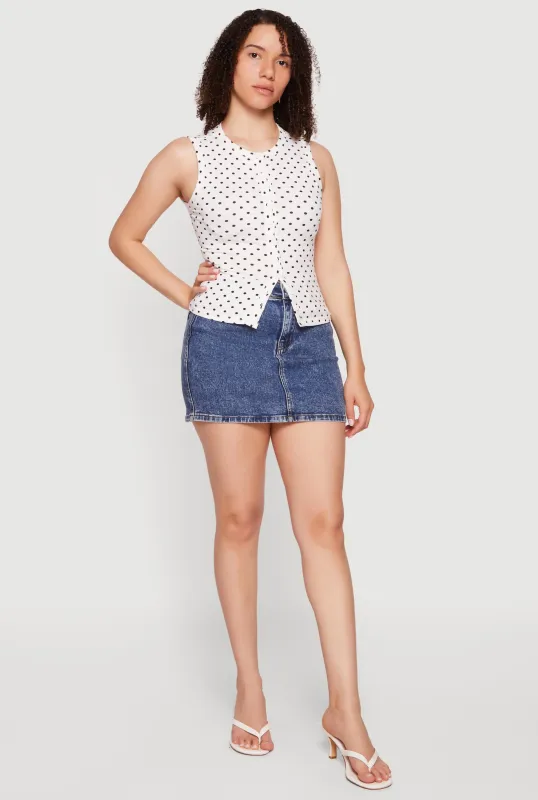 Sleeveless Polka Dot Button Front High Neck Top made by iris