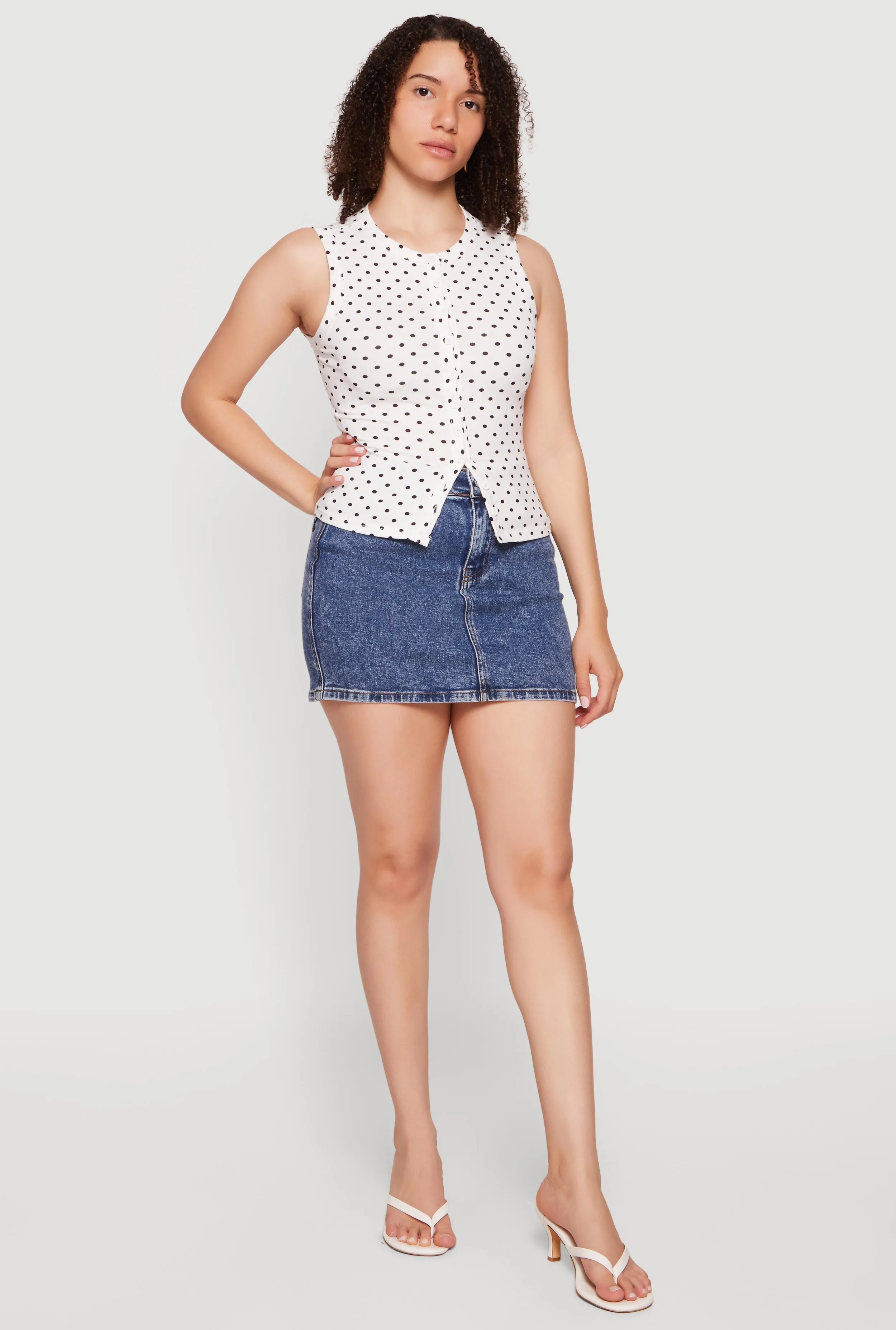 Sleeveless Polka Dot Button Front High Neck Top sold by Rainbow