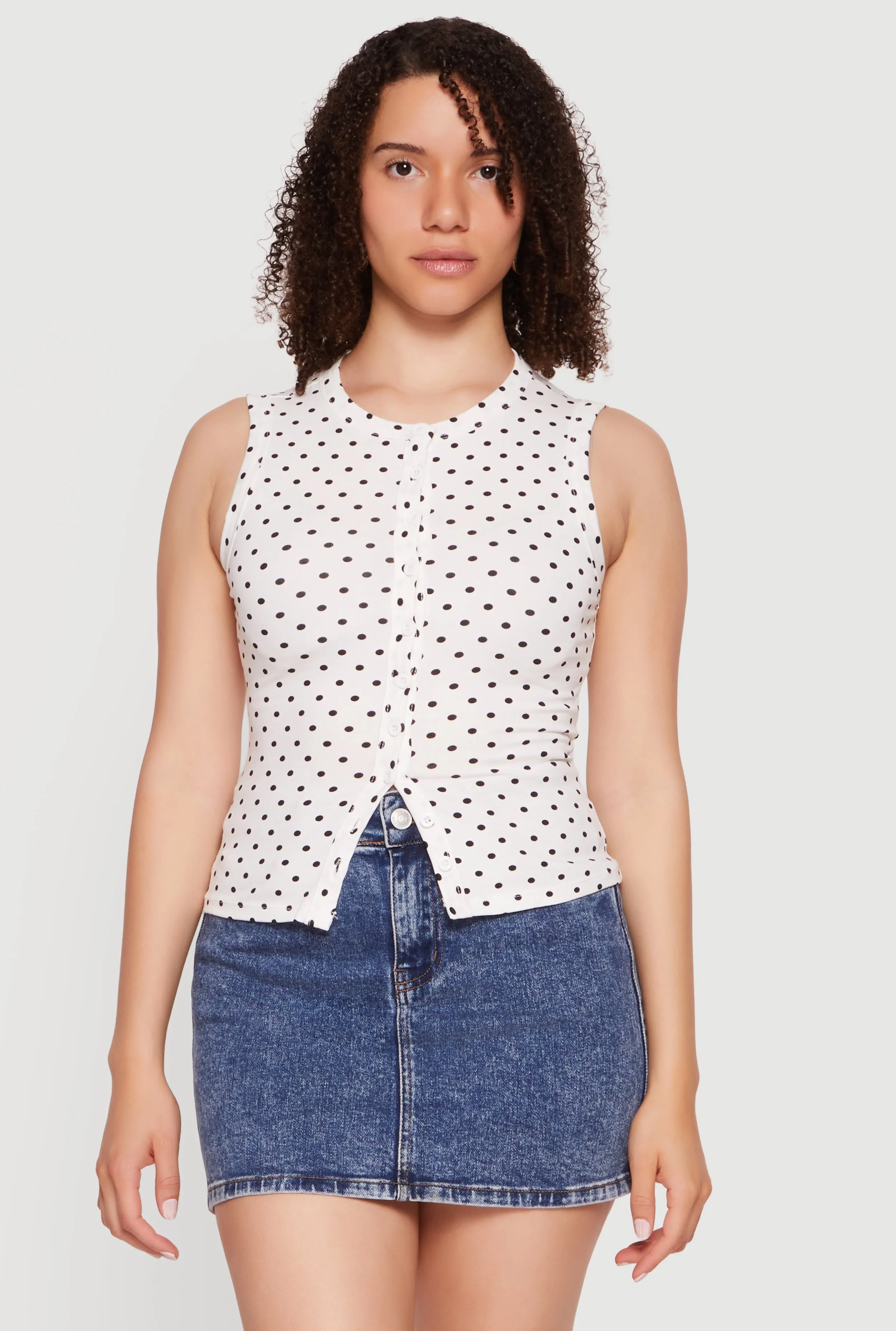 Sleeveless Polka Dot Button Front High Neck Top sold by Rainbow product image thumbnail 2
