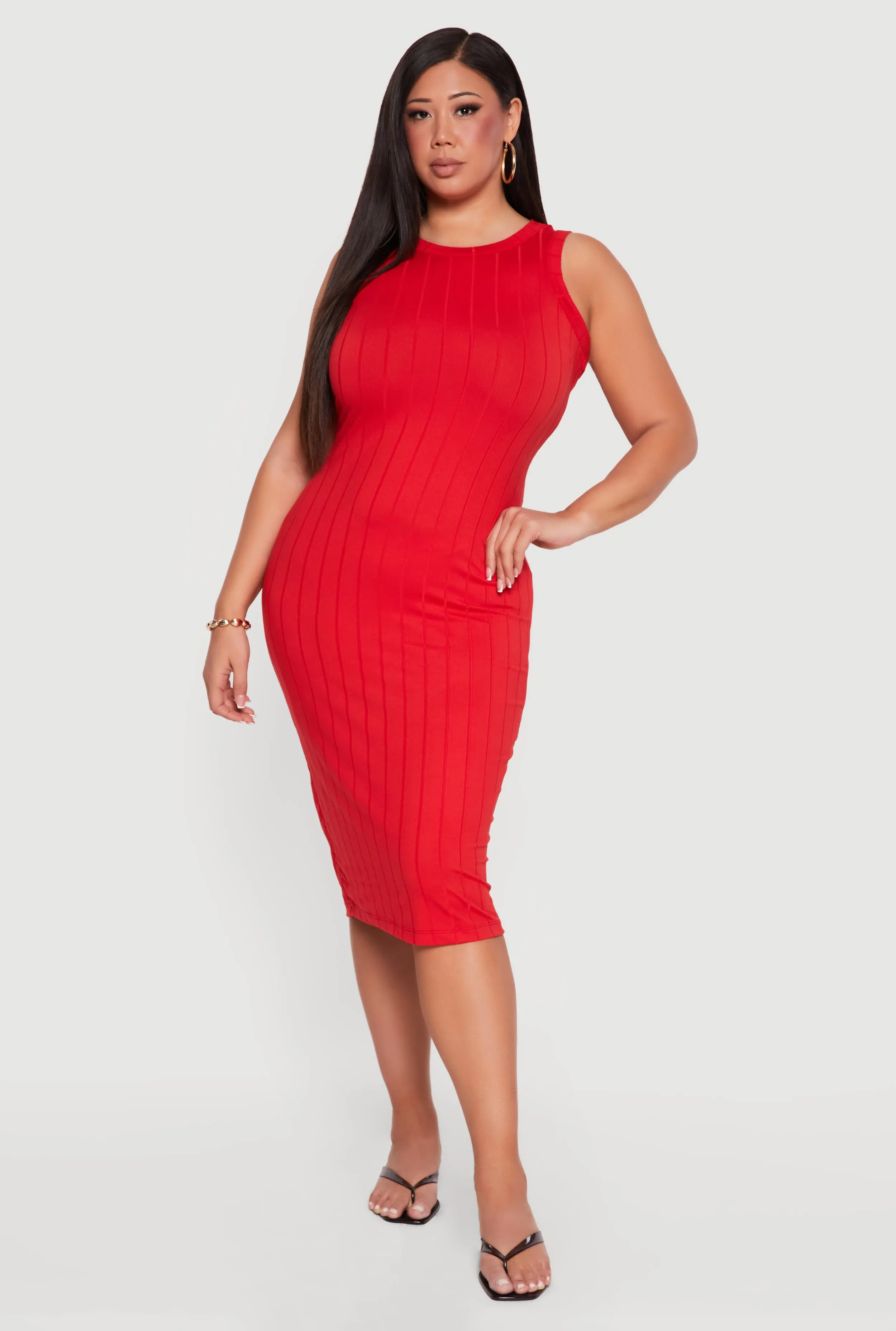 Plus Size Sleeveless Ribbed Knit Midi Dress sold by Rainbow
